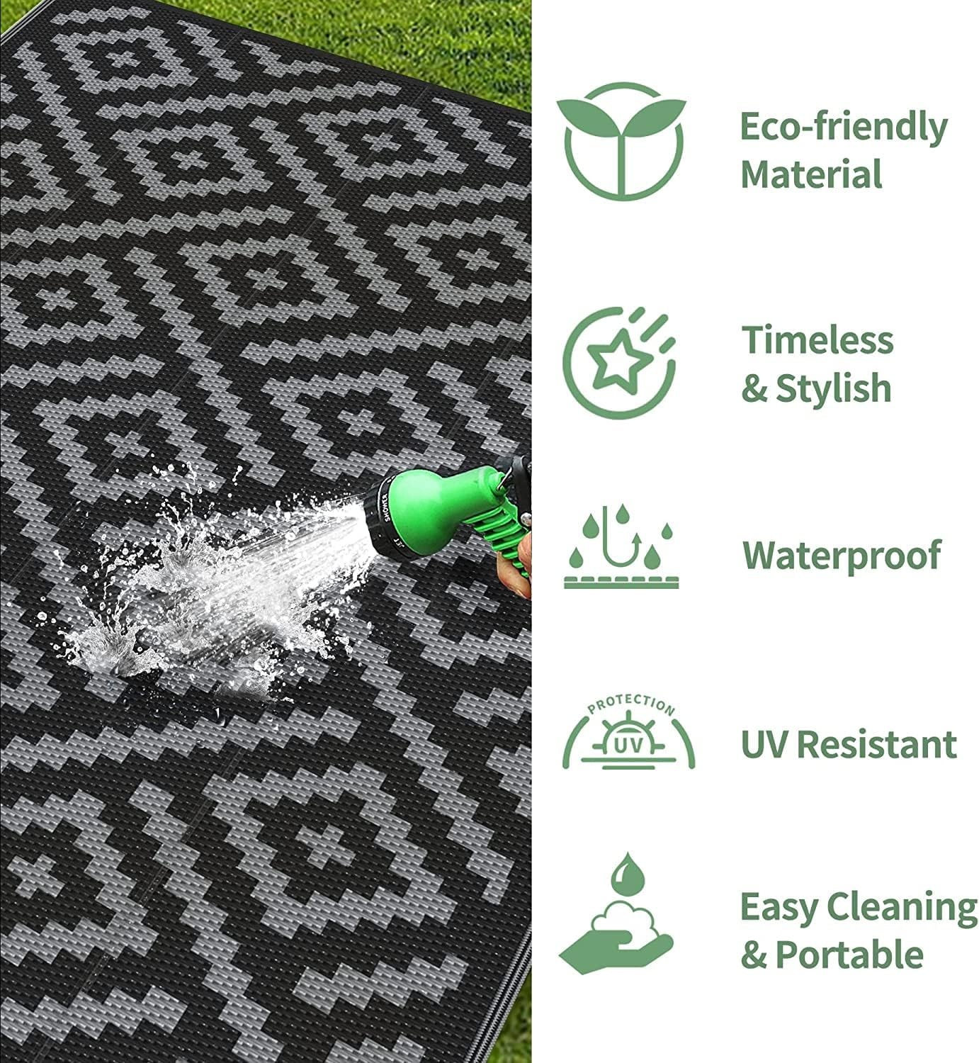 image:imageGENIMO Outdoor Rug for Patio Clearance 5x8 Reversible Plastic Straw Rugs Lightweight Waterproof RV Camping Mat for Camper Balcony Deck Backyard Picnic BlackBrownBlackgray