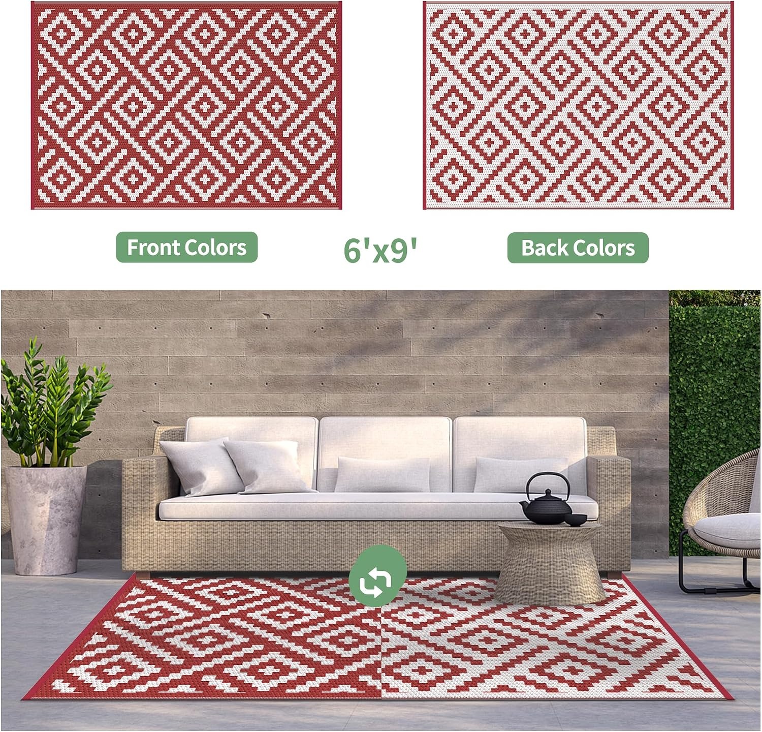 image:imageGENIMO Outdoor Rug for Patio Clearance 5x8 Reversible Plastic Straw Rugs Lightweight Waterproof RV Camping Mat for Camper Balcony Deck Backyard Picnic BlackBrownRed White