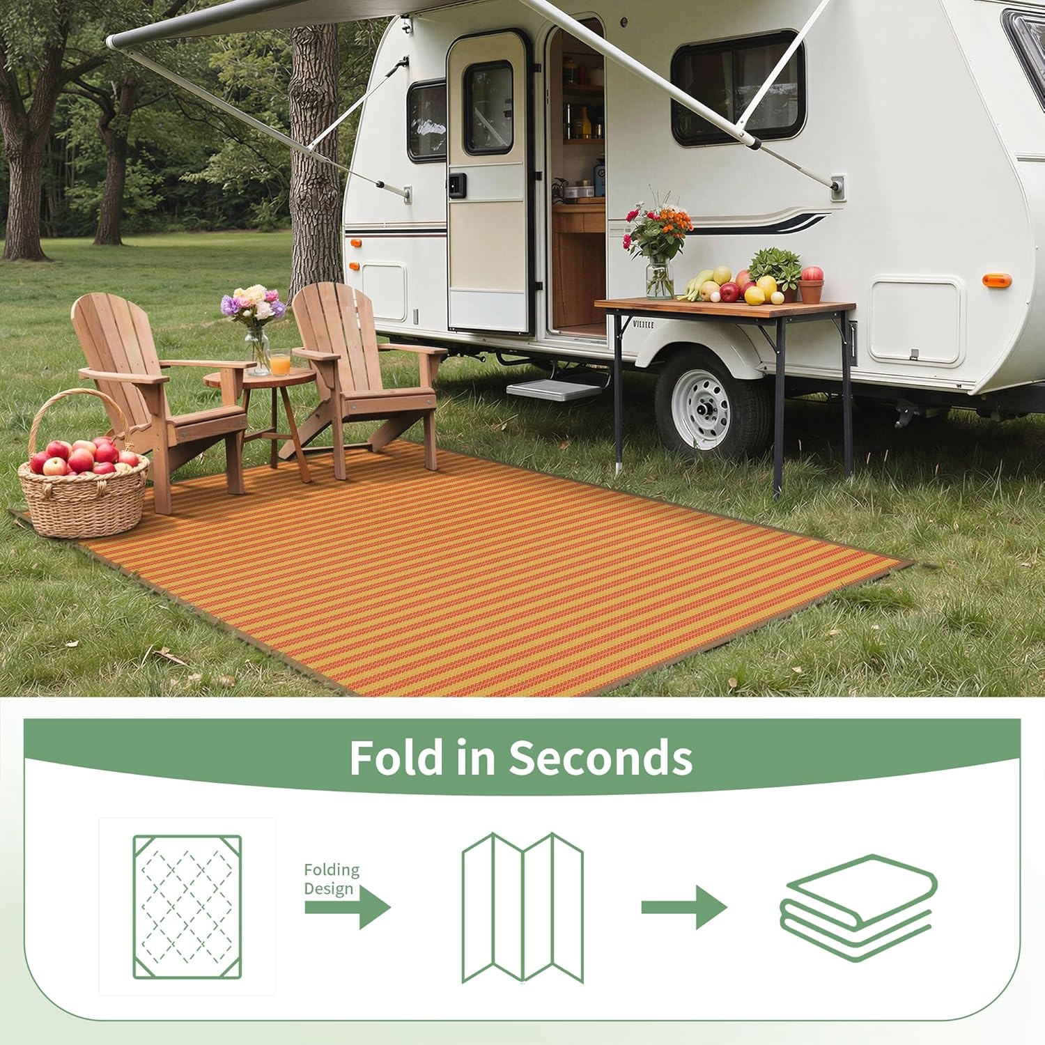 image:imageGENIMO Outdoor Rug for Patio Clearance 5x8 Reversible Plastic Straw Rugs Lightweight Waterproof RV Camping Mat for Camper Balcony Deck Backyard Picnic BlackBrownOrange