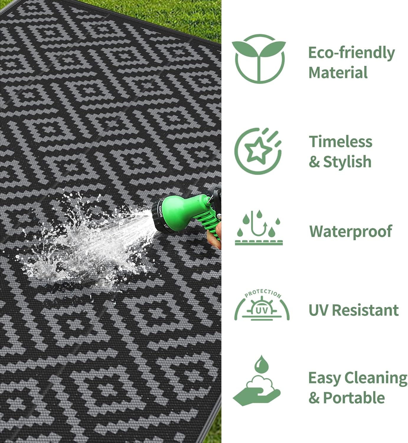image:imageGENIMO Outdoor Rug for Patio Clearance 5x8 Reversible Plastic Straw Rugs Lightweight Waterproof RV Camping Mat for Camper Balcony Deck Backyard Picnic BlackBrownBlackgray