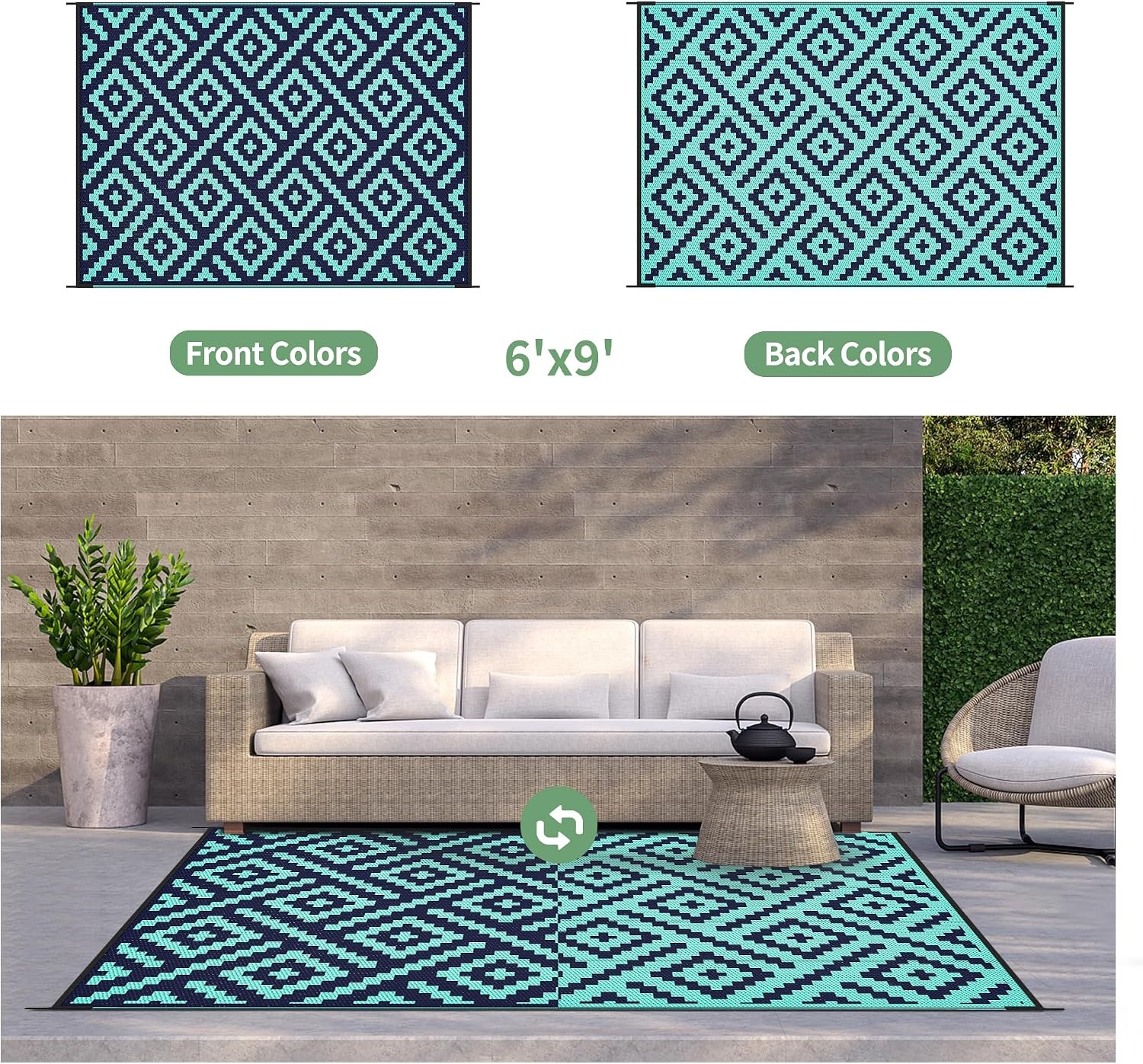 image:imageGENIMO Outdoor Rug for Patio Clearance 5x8 Reversible Plastic Straw Rugs Lightweight Waterproof RV Camping Mat for Camper Balcony Deck Backyard Picnic BlackBrownNavybluejadegreen