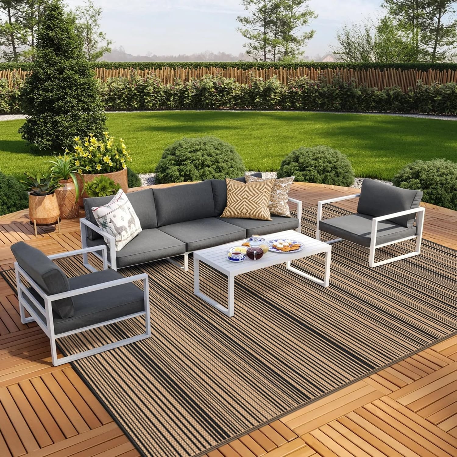 image:imageGENIMO Outdoor Rug for Patio Clearance 5x8 Reversible Plastic Straw Rugs Lightweight Waterproof RV Camping Mat for Camper Balcony Deck Backyard Picnic BlackBrownBlacknut Brown
