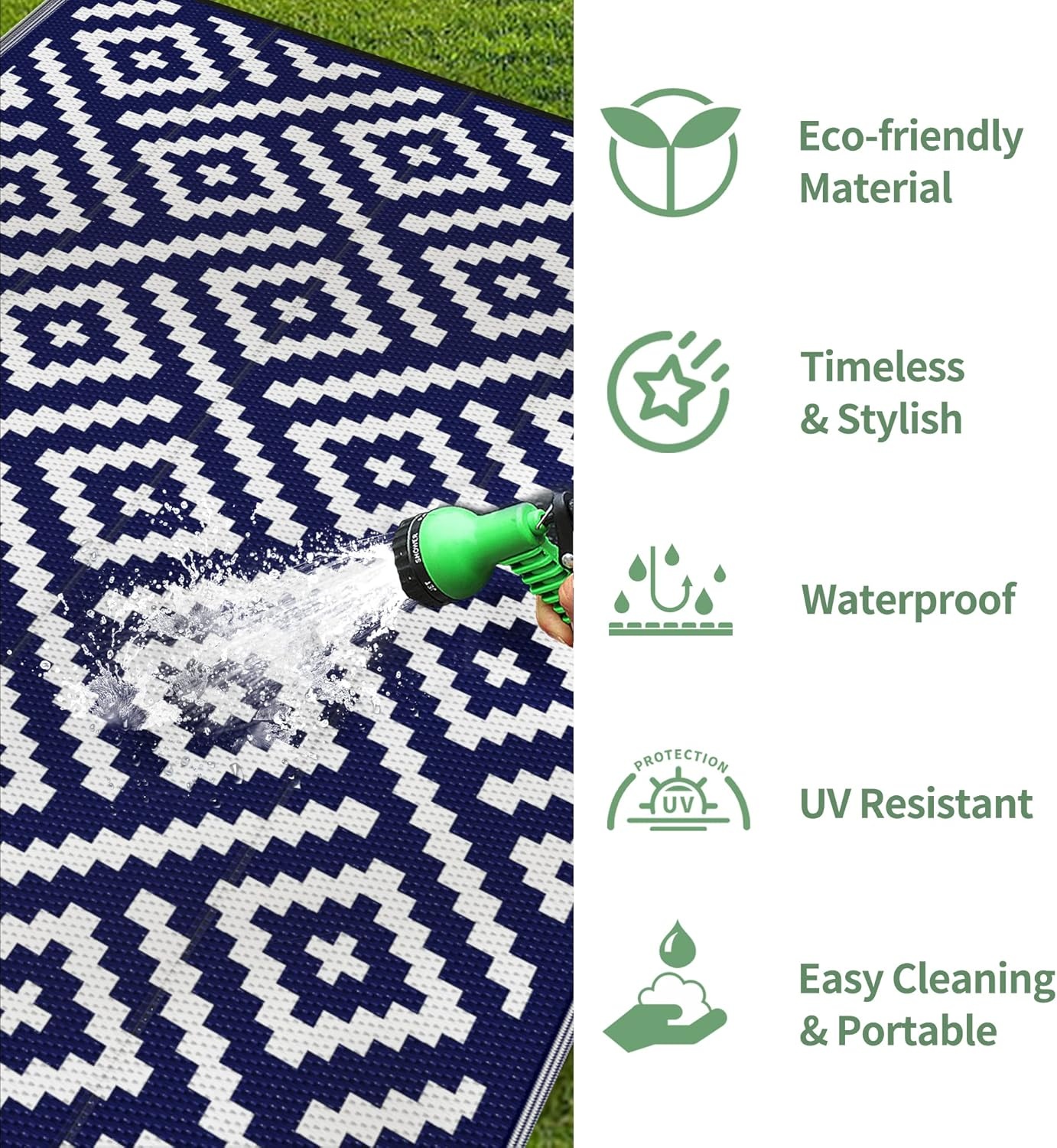 image:imageGENIMO Outdoor Rug for Patio Clearance 5x8 Reversible Plastic Straw Rugs Lightweight Waterproof RV Camping Mat for Camper Balcony Deck Backyard Picnic BlackBrownNavy Bluewhite