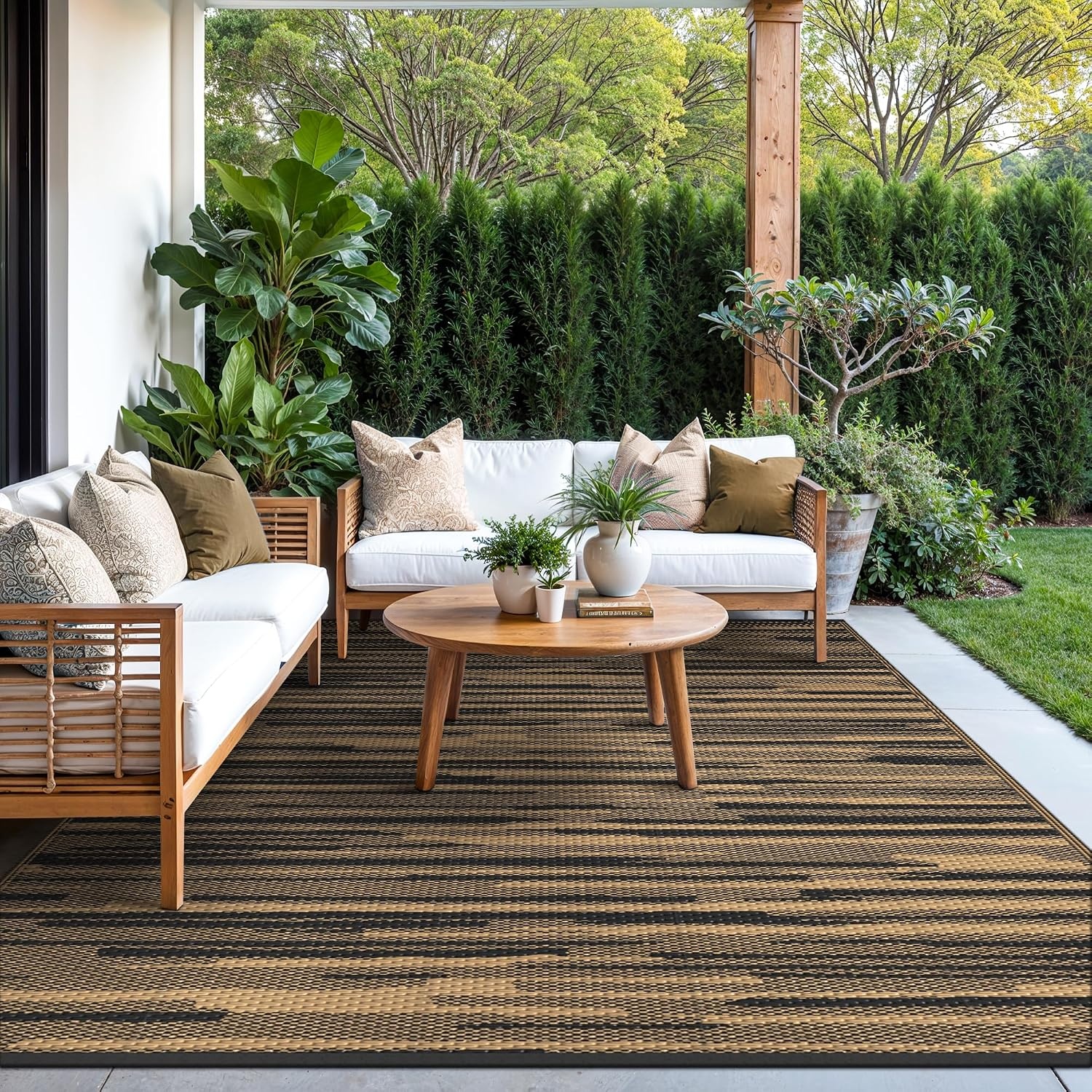 image:imageGENIMO Outdoor Rug for Patio Clearance 5x8 Reversible Plastic Straw Rugs Lightweight Waterproof RV Camping Mat for Camper Balcony Deck Backyard Picnic BlackBrownDeep Walnut Brown