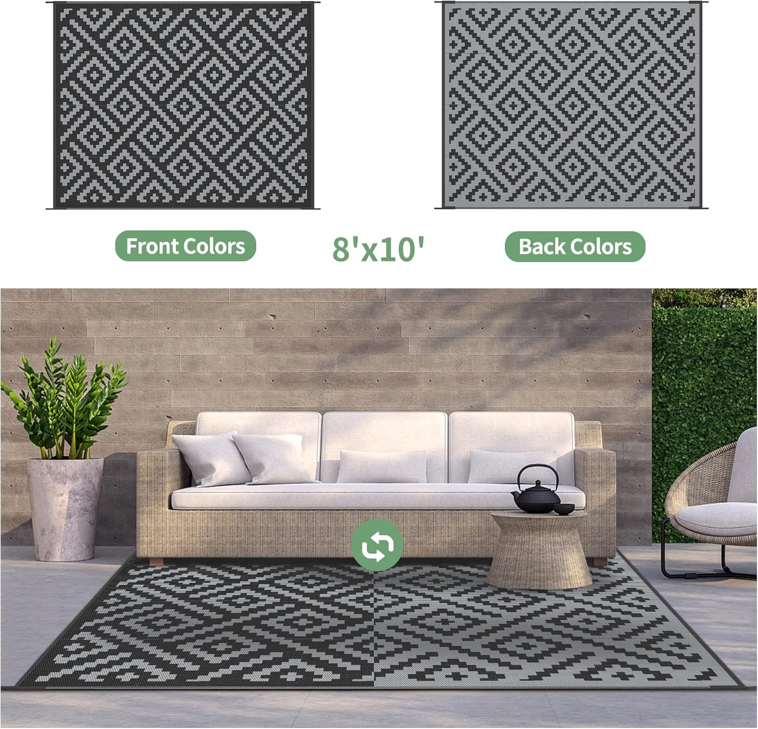 image:imageGENIMO Outdoor Rug for Patio Clearance 5x8 Reversible Plastic Straw Rugs Lightweight Waterproof RV Camping Mat for Camper Balcony Deck Backyard Picnic BlackBrownBlackgray