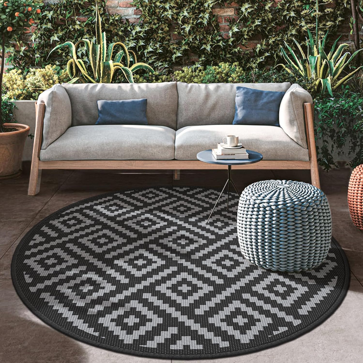 image:imageGENIMO Outdoor Rug for Patio Clearance 5x8 Reversible Plastic Straw Rugs Lightweight Waterproof RV Camping Mat for Camper Balcony Deck Backyard Picnic BlackBrownBlackgray