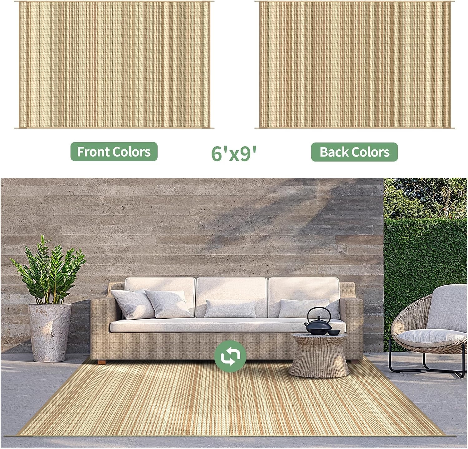 image:imageGENIMO Outdoor Rug for Patio Clearance 5x8 Reversible Plastic Straw Rugs Lightweight Waterproof RV Camping Mat for Camper Balcony Deck Backyard Picnic BlackBrownLightcoffeebeige