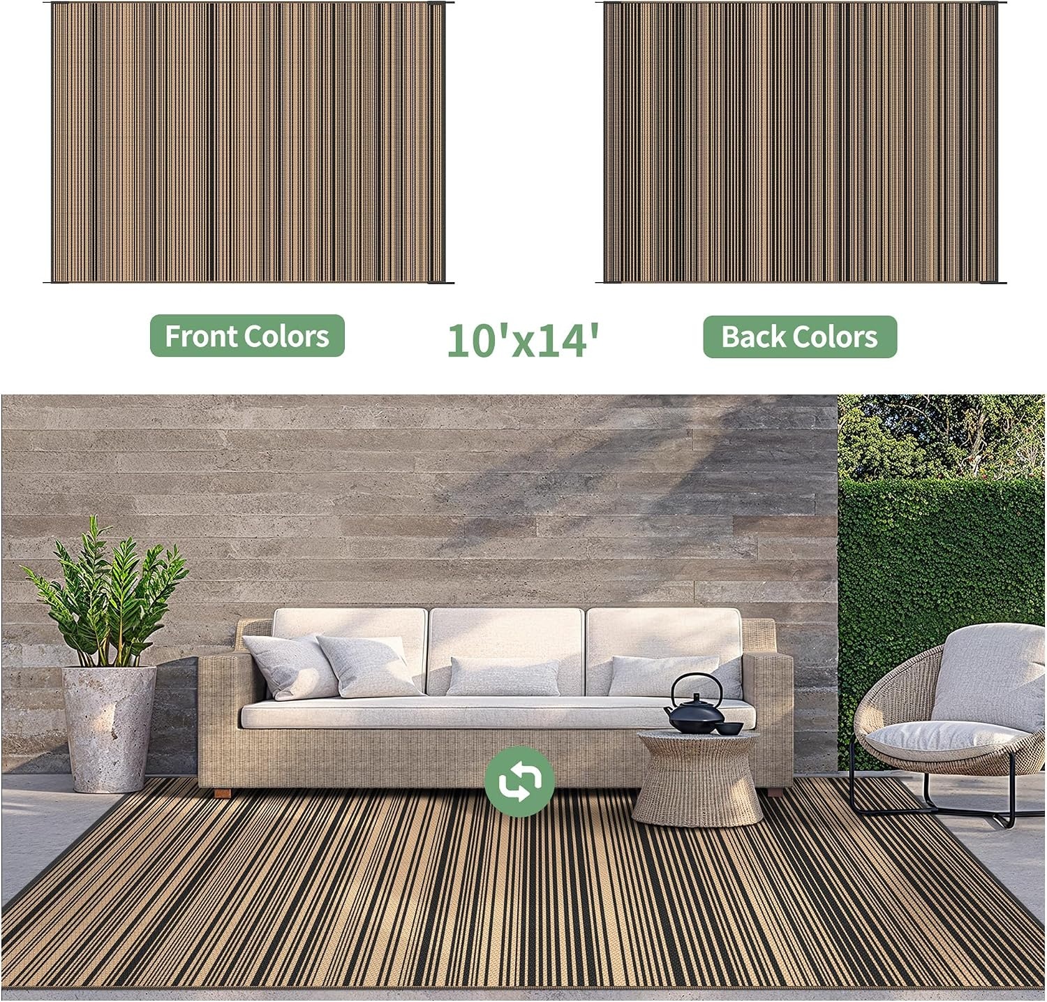 image:imageGENIMO Outdoor Rug for Patio Clearance 5x8 Reversible Plastic Straw Rugs Lightweight Waterproof RV Camping Mat for Camper Balcony Deck Backyard Picnic BlackBrownBlacknut Brown