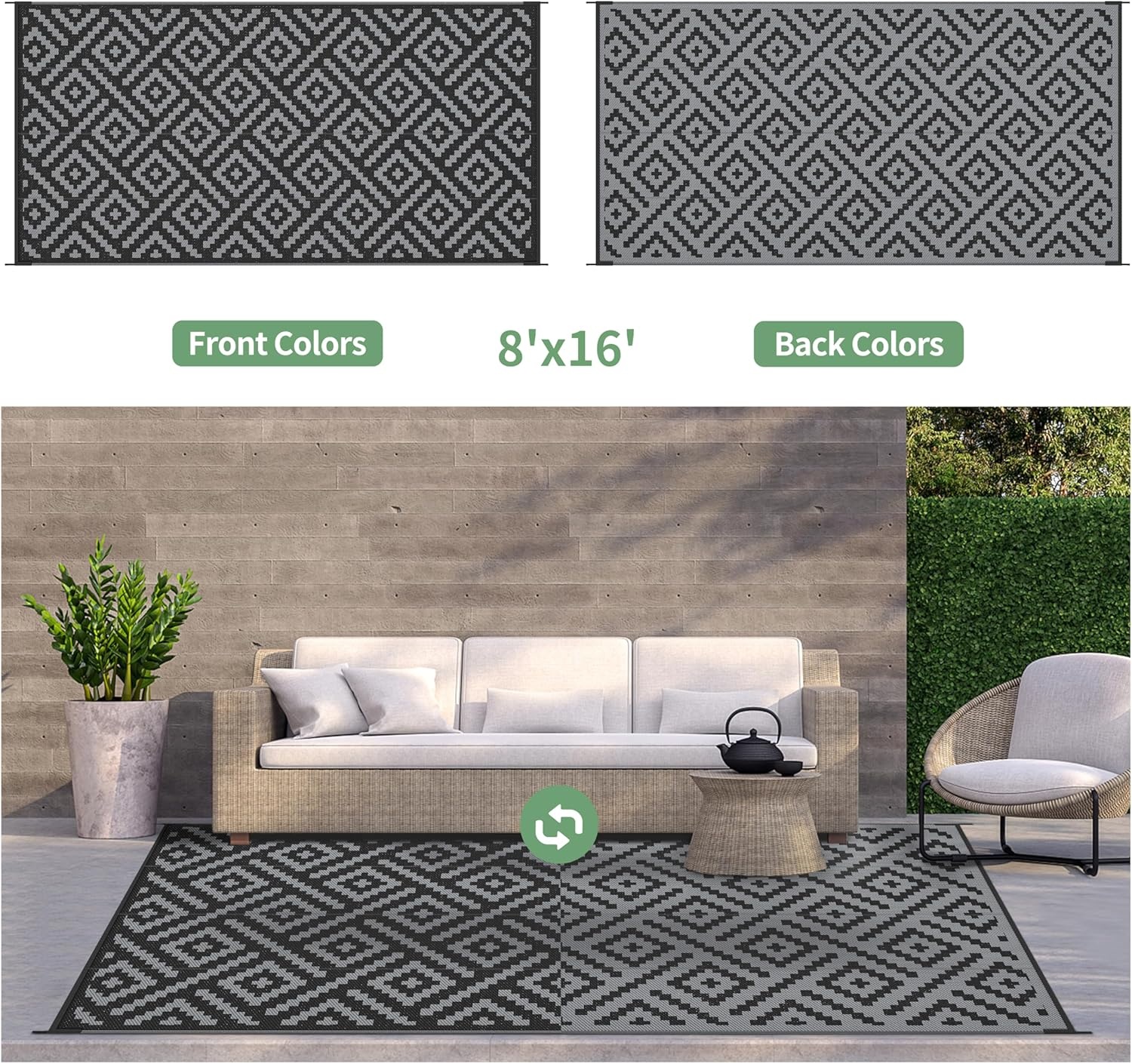 image:imageGENIMO Outdoor Rug for Patio Clearance 5x8 Reversible Plastic Straw Rugs Lightweight Waterproof RV Camping Mat for Camper Balcony Deck Backyard Picnic BlackBrownBlackgray