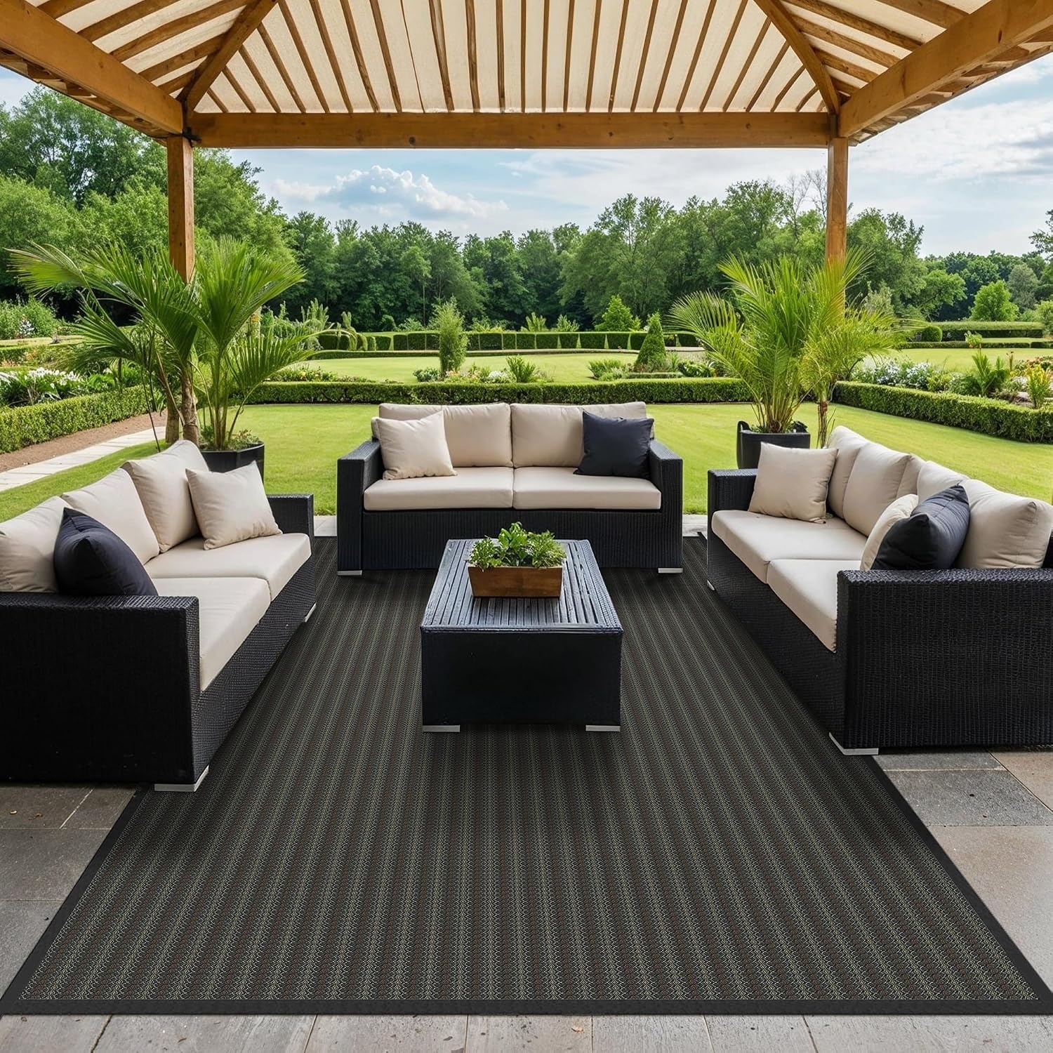 image:imageGENIMO Outdoor Rug for Patio Clearance 5x8 Reversible Plastic Straw Rugs Lightweight Waterproof RV Camping Mat for Camper Balcony Deck Backyard Picnic BlackBrownBlackbrownw