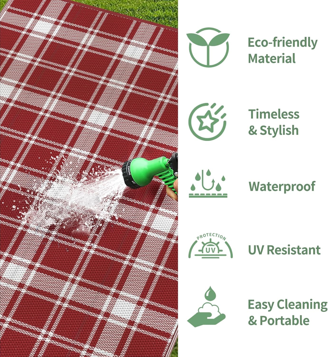 image:imageGENIMO Outdoor Rug for Patio Clearance 5x8 Reversible Plastic Straw Rugs Lightweight Waterproof RV Camping Mat for Camper Balcony Deck Backyard Picnic BlackBrownRed White Plaid