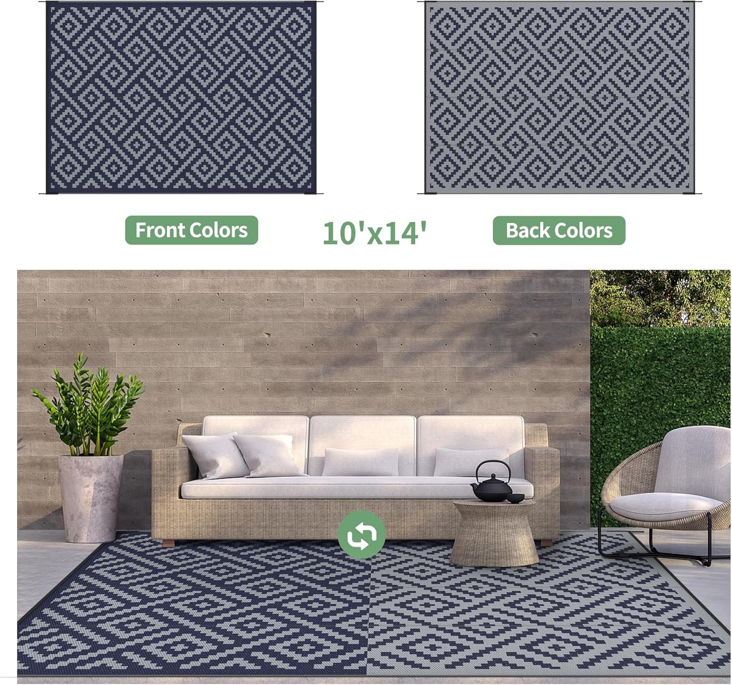 image:imageGENIMO Outdoor Rug for Patio Clearance 5x8 Reversible Plastic Straw Rugs Lightweight Waterproof RV Camping Mat for Camper Balcony Deck Backyard Picnic BlackBrownBluegrey