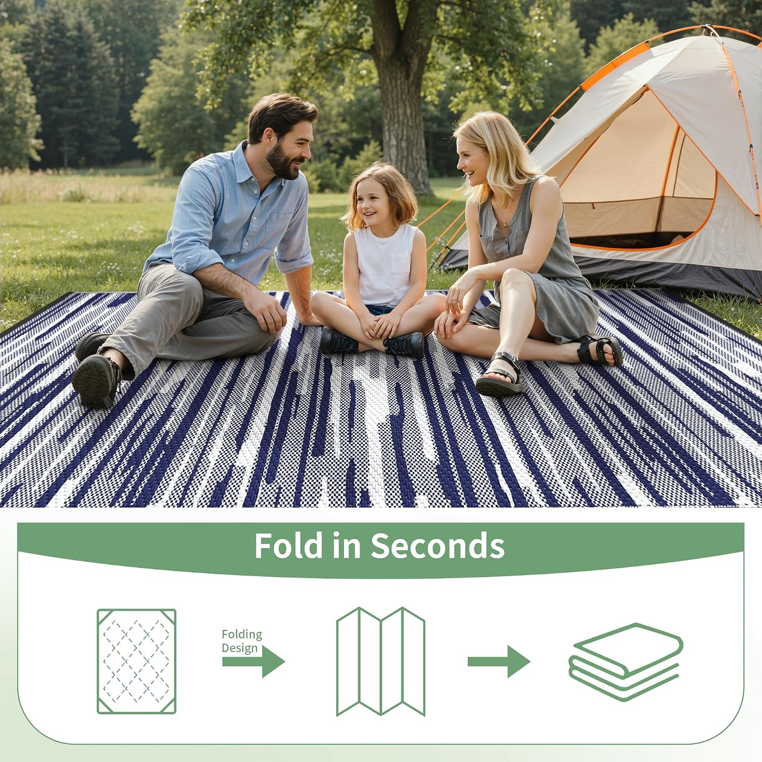 image:imageGENIMO Outdoor Rug for Patio Clearance 5x8 Reversible Plastic Straw Rugs Lightweight Waterproof RV Camping Mat for Camper Balcony Deck Backyard Picnic BlackBrownBlue White