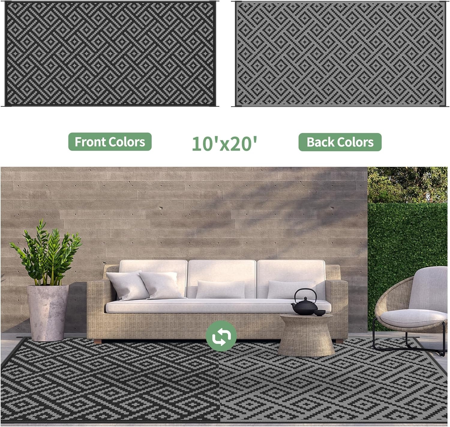 image:imageGENIMO Outdoor Rug for Patio Clearance 5x8 Reversible Plastic Straw Rugs Lightweight Waterproof RV Camping Mat for Camper Balcony Deck Backyard Picnic BlackBrownBlackgray