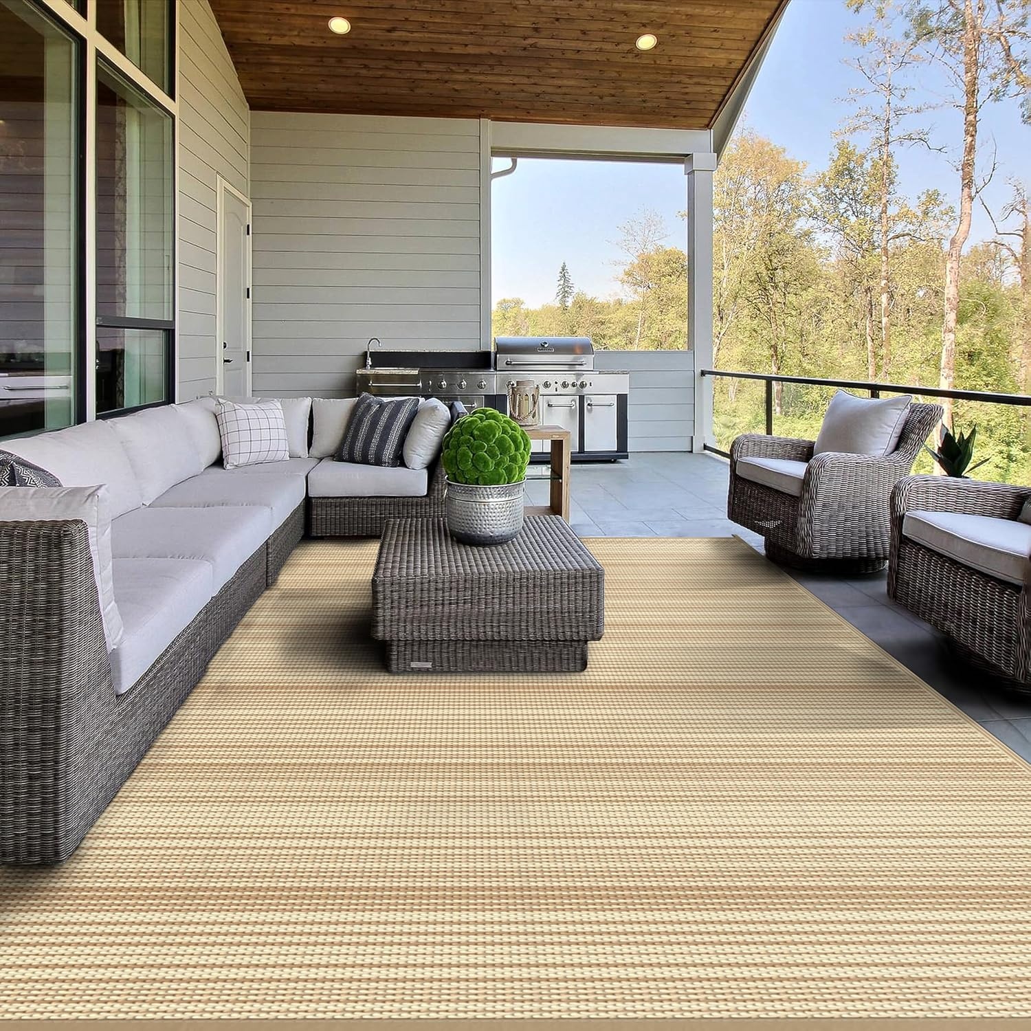 image:imageGENIMO Outdoor Rug for Patio Clearance 5x8 Reversible Plastic Straw Rugs Lightweight Waterproof RV Camping Mat for Camper Balcony Deck Backyard Picnic BlackBrownLightcoffeebeige