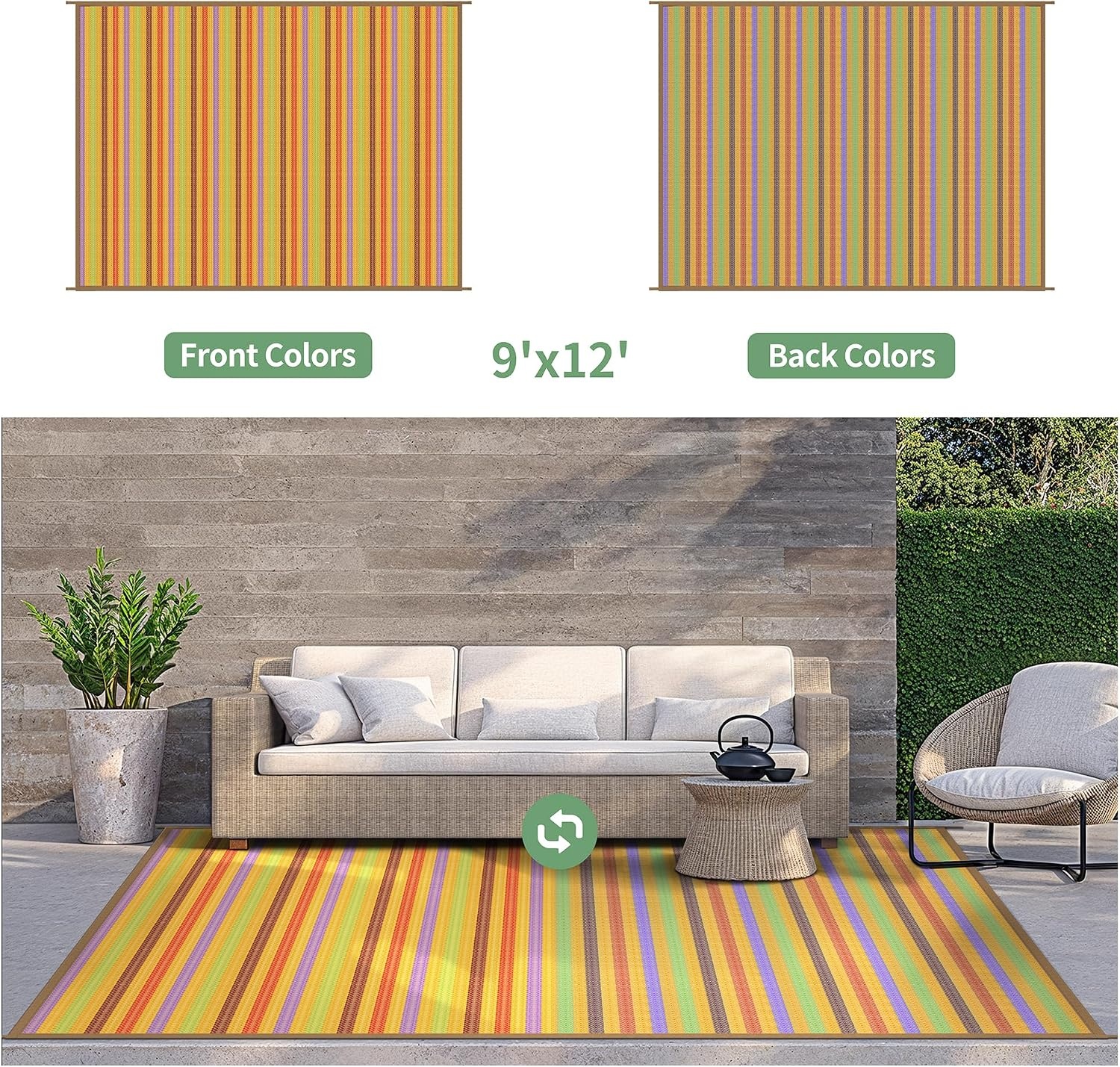 image:imageGENIMO Outdoor Rug for Patio Clearance 5x8 Reversible Plastic Straw Rugs Lightweight Waterproof RV Camping Mat for Camper Balcony Deck Backyard Picnic BlackBrownRainbow