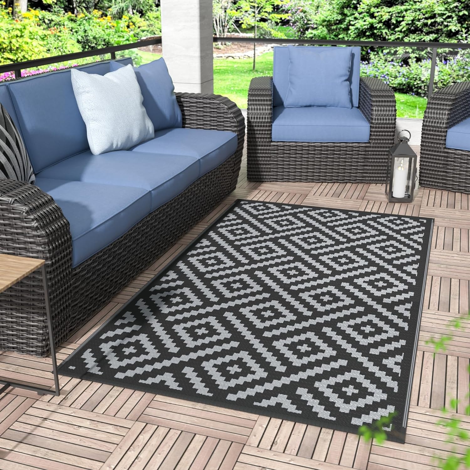 image:imageGENIMO Outdoor Rug for Patio Clearance 5x8 Reversible Plastic Straw Rugs Lightweight Waterproof RV Camping Mat for Camper Balcony Deck Backyard Picnic BlackBrownBlackgray