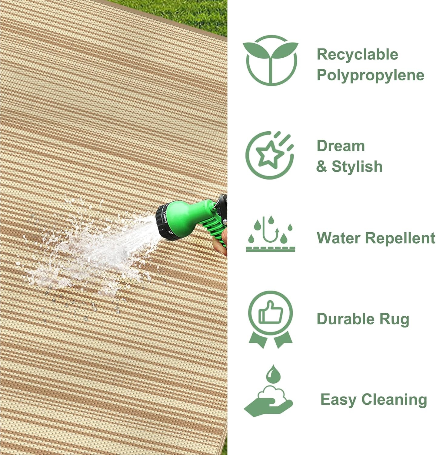 image:imageGENIMO Outdoor Rug for Patio Clearance 5x8 Reversible Plastic Straw Rugs Lightweight Waterproof RV Camping Mat for Camper Balcony Deck Backyard Picnic BlackBrownLightcoffeebeige
