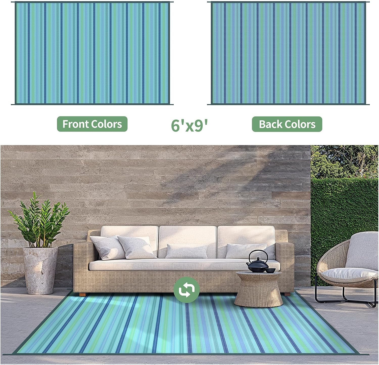 image:imageGENIMO Outdoor Rug for Patio Clearance 5x8 Reversible Plastic Straw Rugs Lightweight Waterproof RV Camping Mat for Camper Balcony Deck Backyard Picnic BlackBrownLightblue