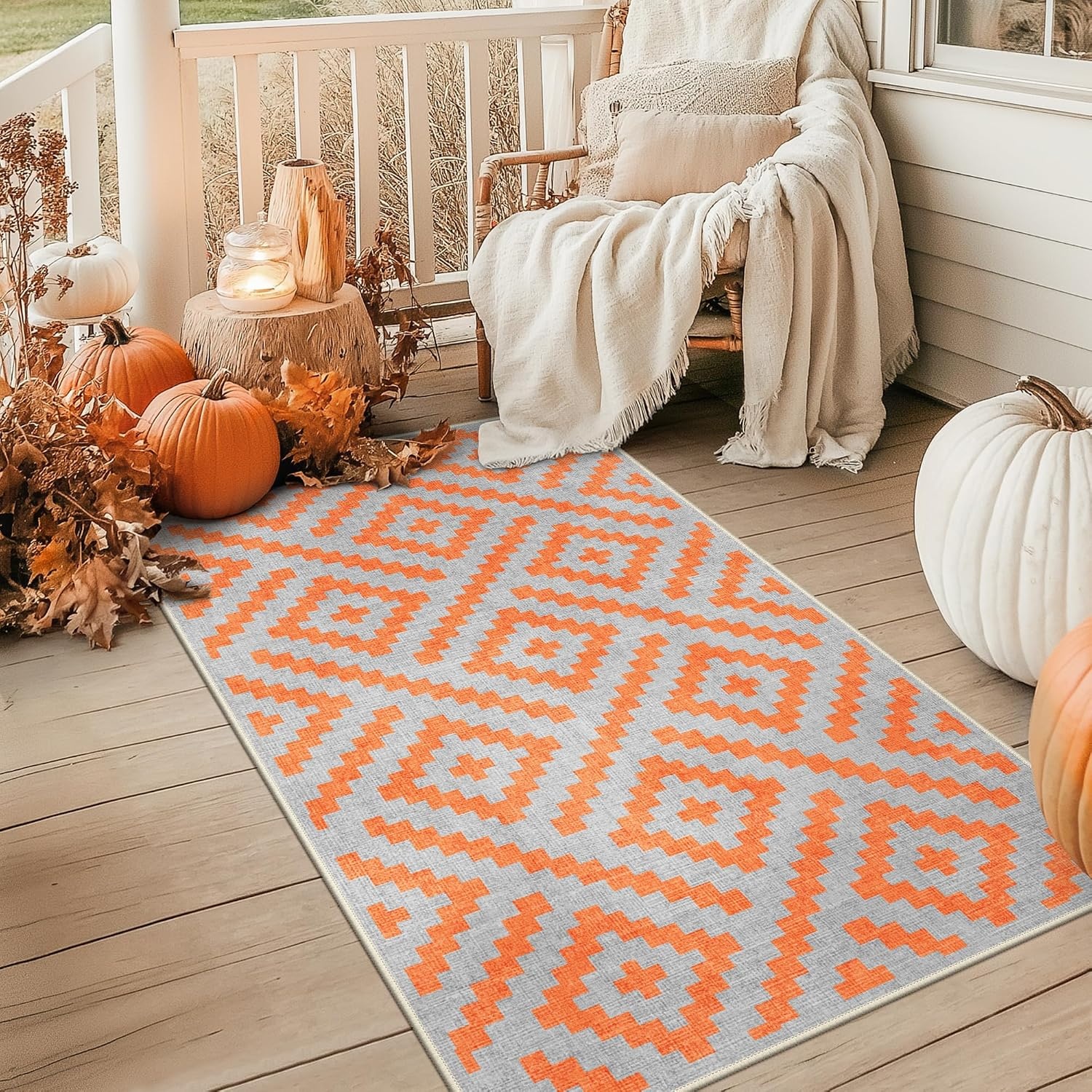 image:imageGENIMO Outdoor Rug for Patio Clearance 5x8 Reversible Plastic Straw Rugs Lightweight Waterproof RV Camping Mat for Camper Balcony Deck Backyard Picnic BlackBrownOrange Grey