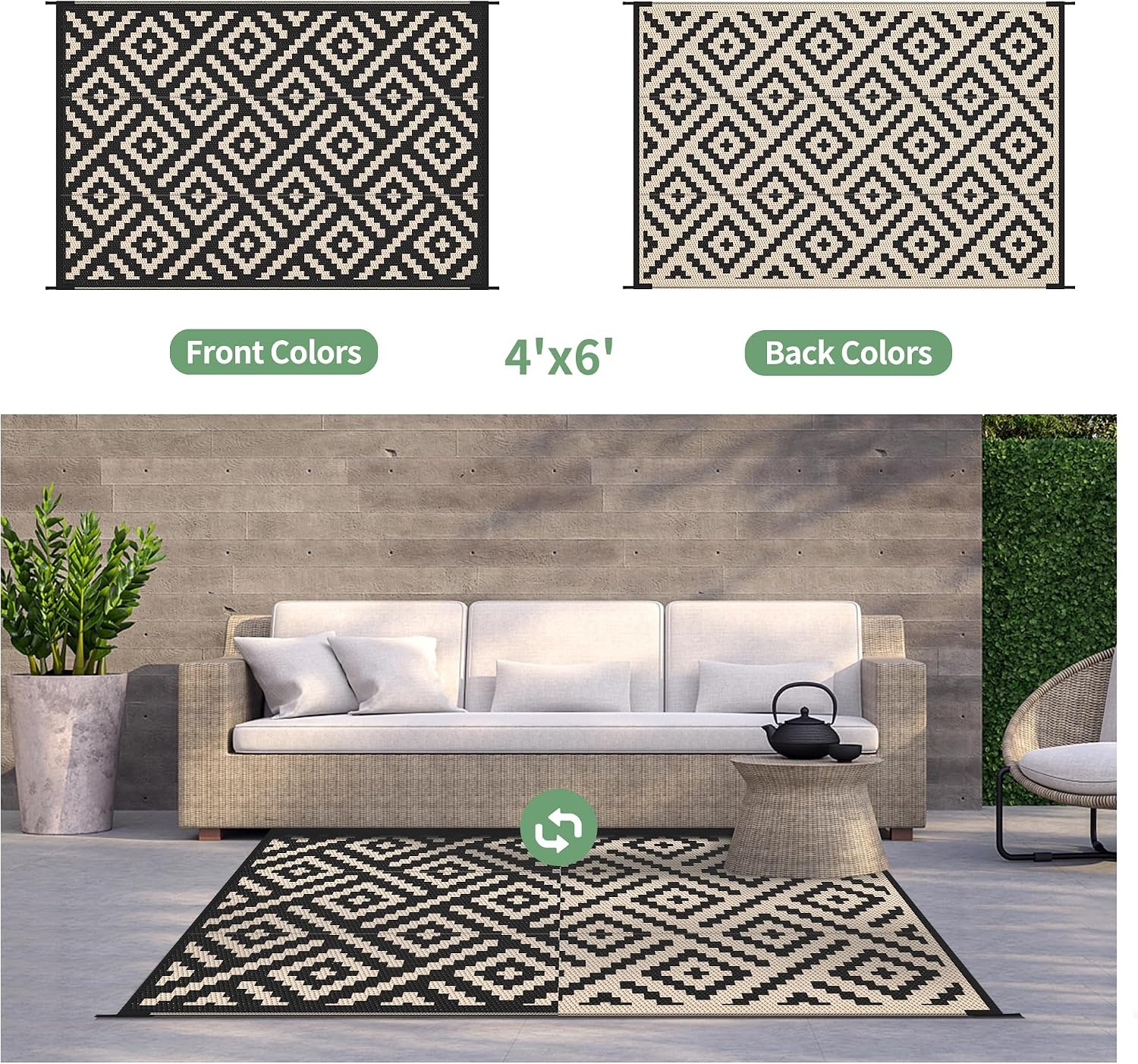 image:imageGENIMO Outdoor Rug for Patio Clearance 5x8 Reversible Plastic Straw Rugs Lightweight Waterproof RV Camping Mat for Camper Balcony Deck Backyard Picnic BlackBrownBlackbeige