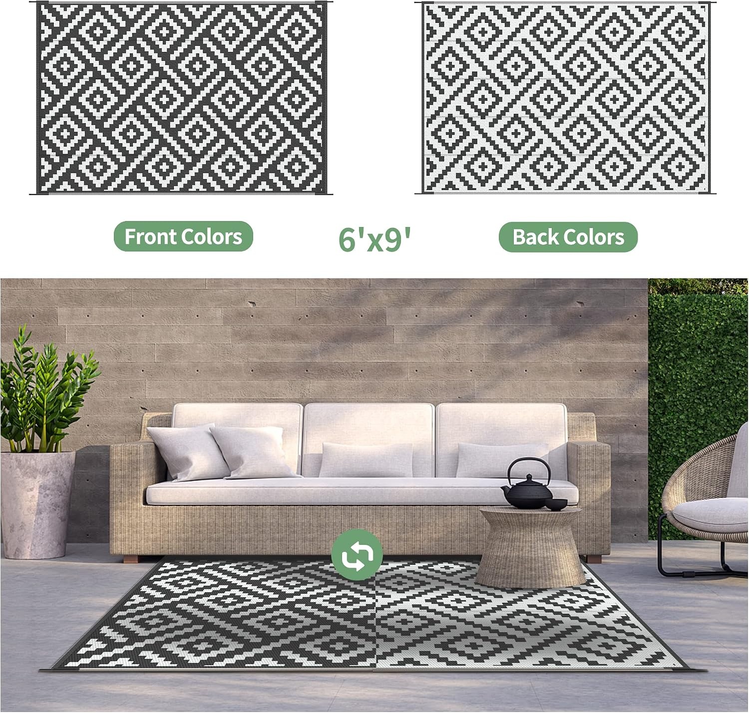 image:imageGENIMO Outdoor Rug for Patio Clearance 5x8 Reversible Plastic Straw Rugs Lightweight Waterproof RV Camping Mat for Camper Balcony Deck Backyard Picnic BlackBrownBlackwhite
