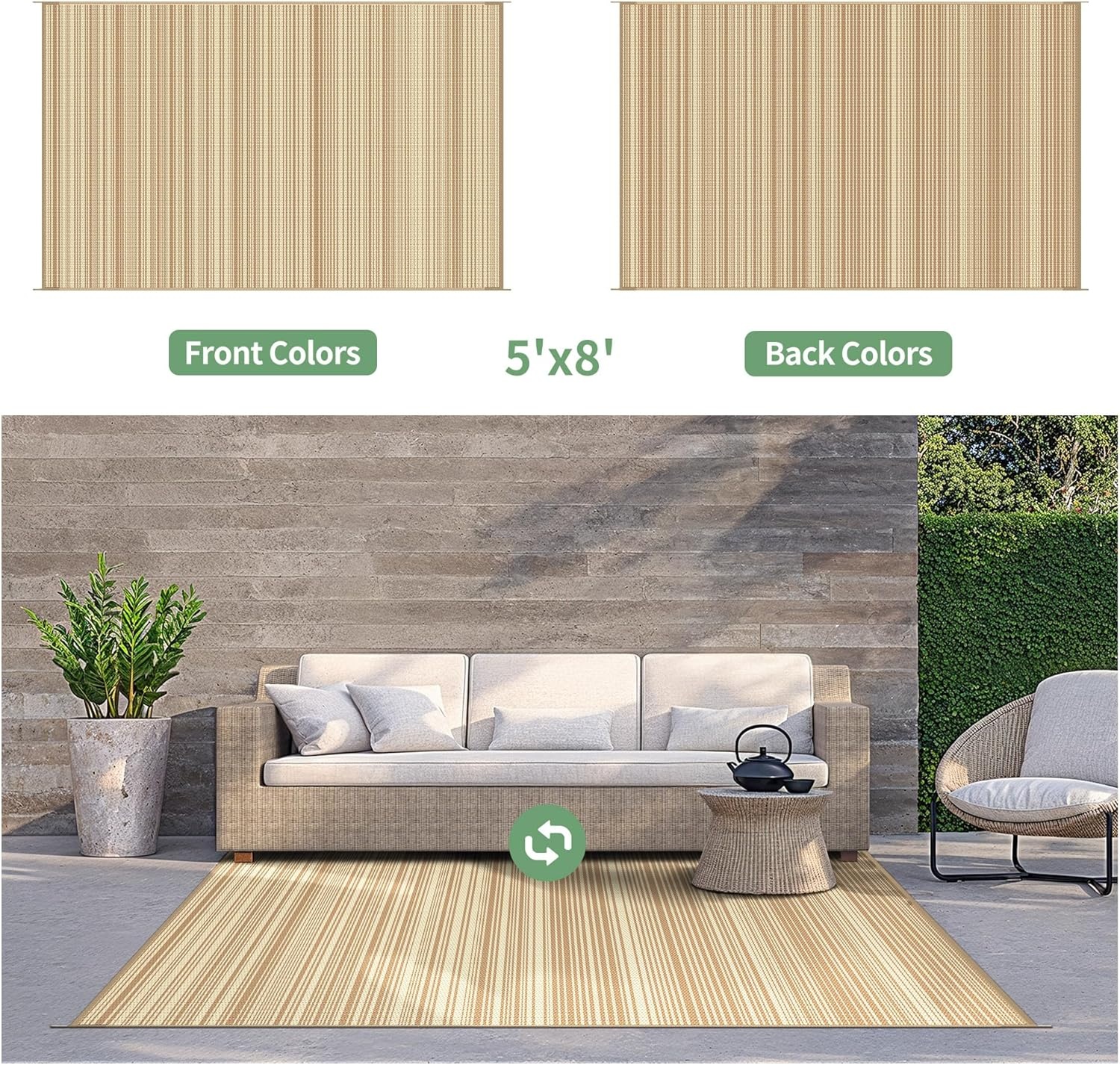image:imageGENIMO Outdoor Rug for Patio Clearance 5x8 Reversible Plastic Straw Rugs Lightweight Waterproof RV Camping Mat for Camper Balcony Deck Backyard Picnic BlackBrownLightcoffeebeige