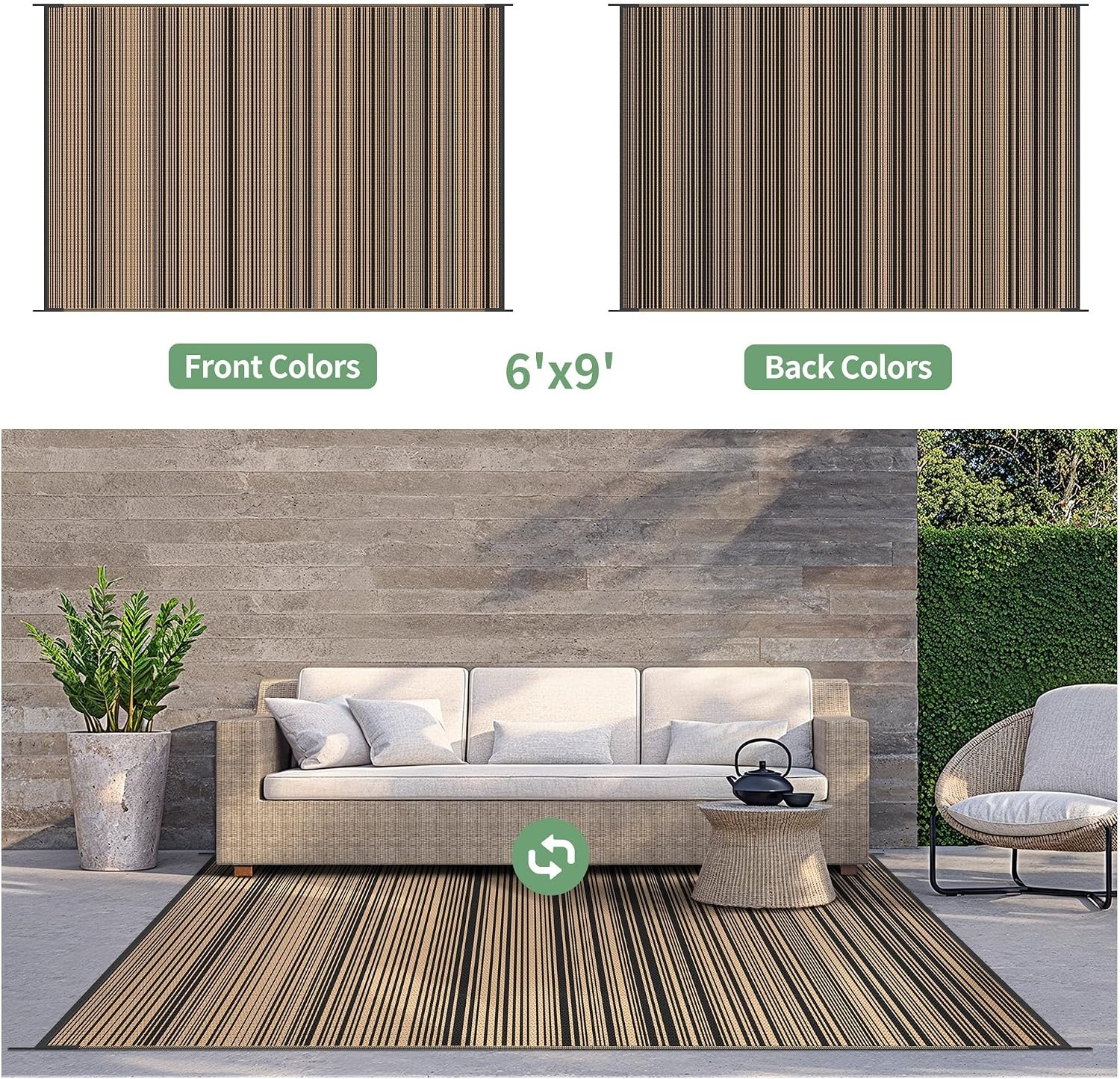 image:imageGENIMO Outdoor Rug for Patio Clearance 5x8 Reversible Plastic Straw Rugs Lightweight Waterproof RV Camping Mat for Camper Balcony Deck Backyard Picnic BlackBrownBlacknut Brown
