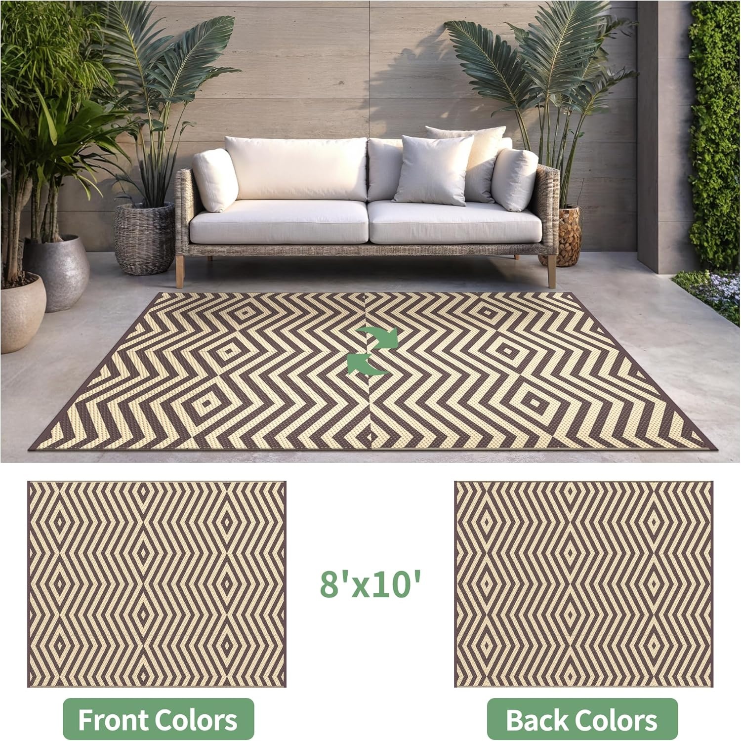image:imageGENIMO Outdoor Rug for Patio Clearance 5x8 Reversible Plastic Straw Rugs Lightweight Waterproof RV Camping Mat for Camper Balcony Deck Backyard Picnic BlackBrownMocha Beige