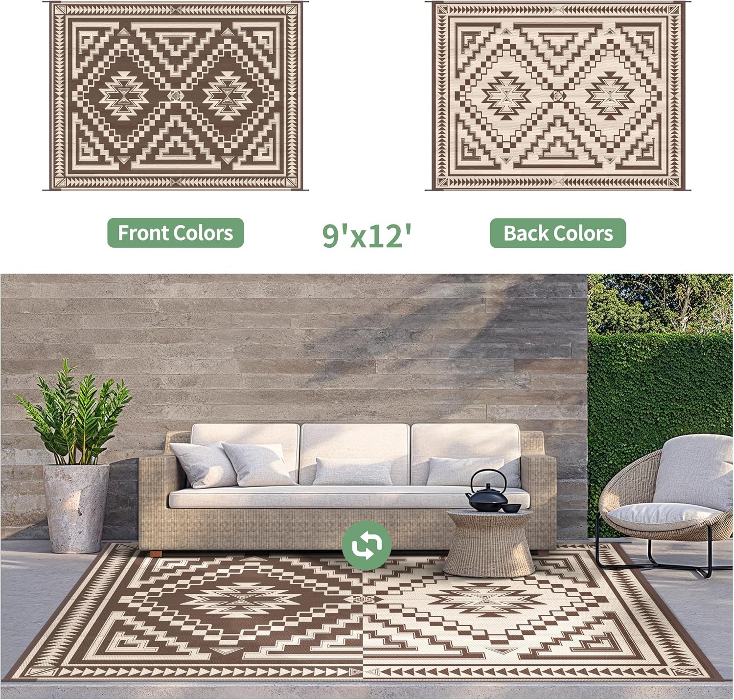 image:imageGENIMO Outdoor Rug for Patio Clearance 5x8 Reversible Plastic Straw Rugs Lightweight Waterproof RV Camping Mat for Camper Balcony Deck Backyard Picnic BlackBrownCoffee Beige Aztec