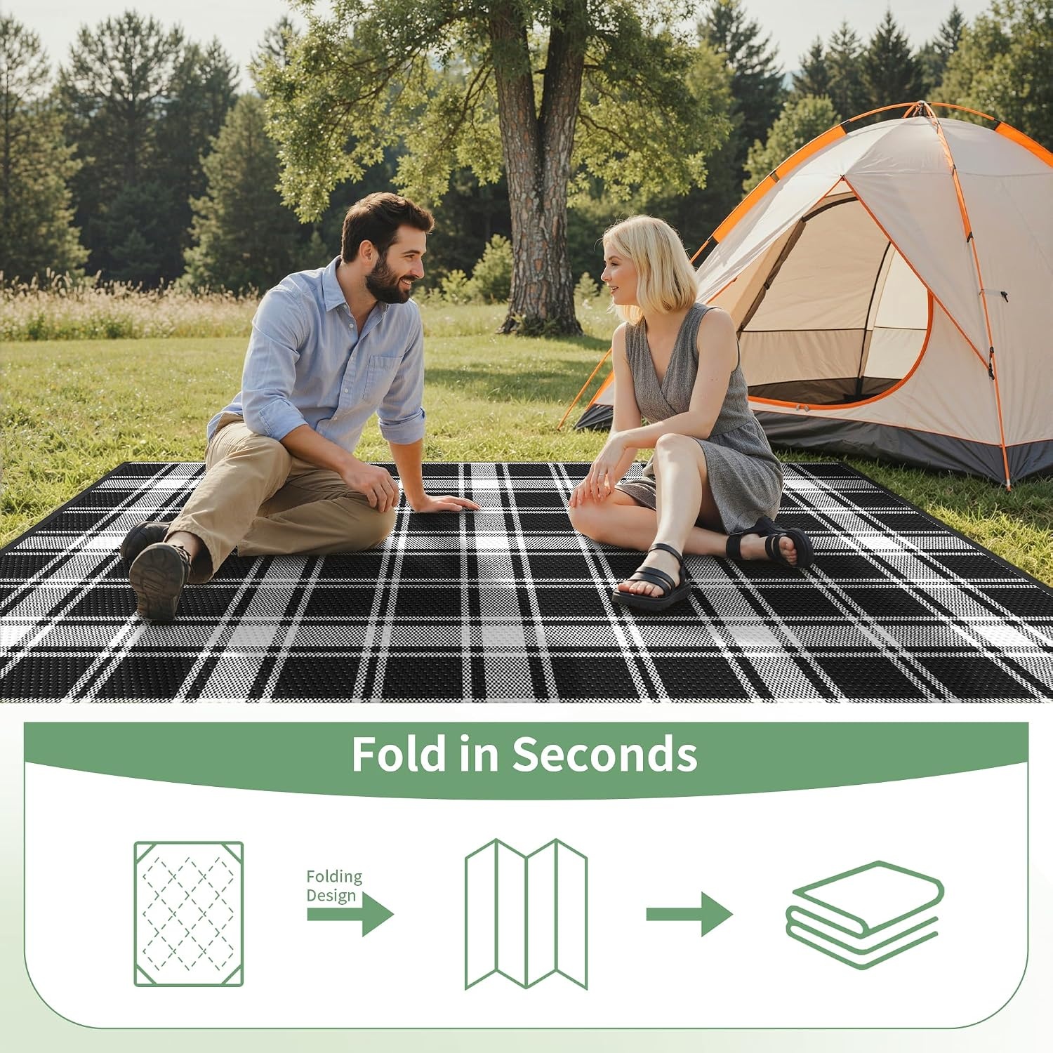 image:imageGENIMO Outdoor Rug for Patio Clearance 5x8 Reversible Plastic Straw Rugs Lightweight Waterproof RV Camping Mat for Camper Balcony Deck Backyard Picnic BlackBrownBlack White Plaid
