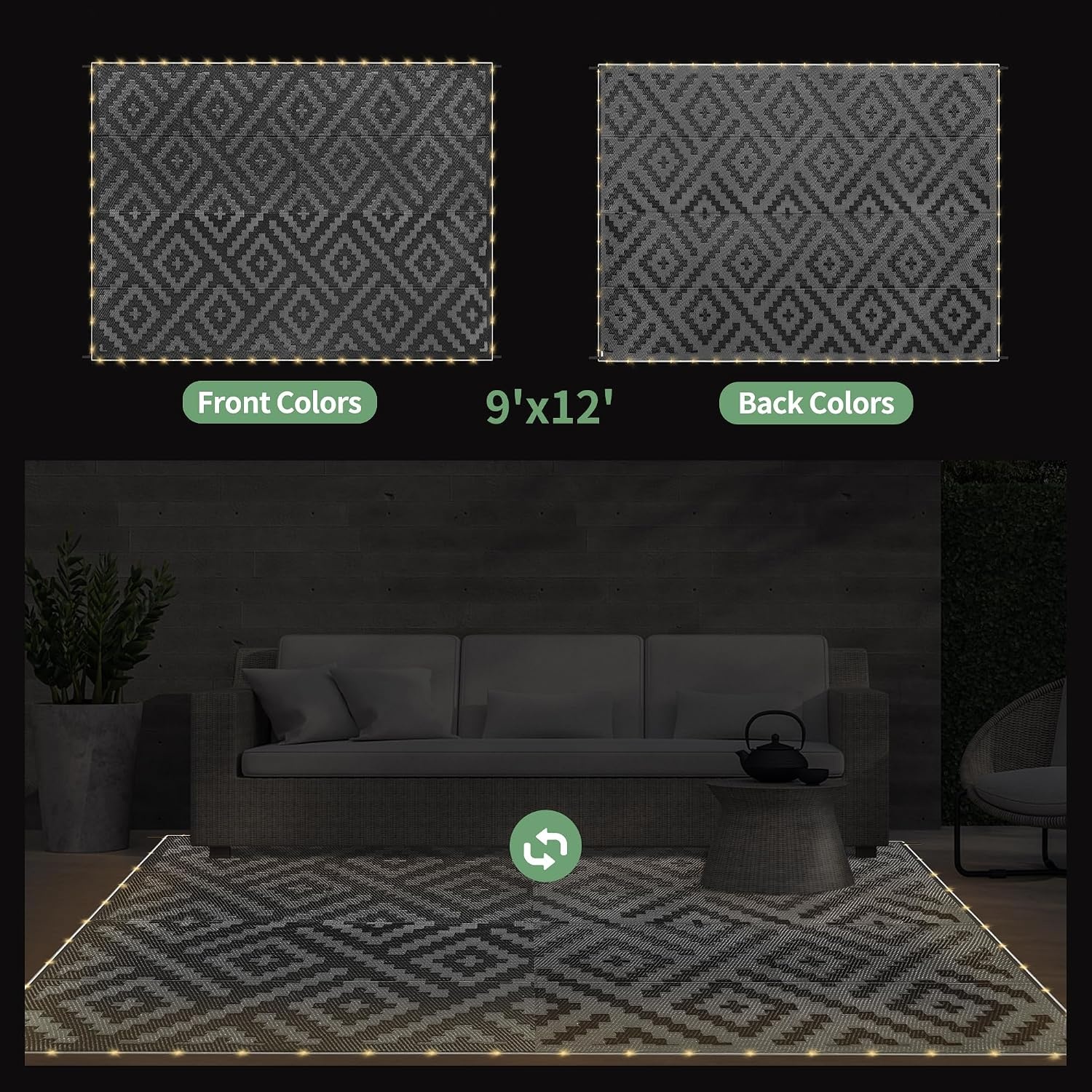 image:imageGENIMO Outdoor Rug for Patio Clearance 5x8 Reversible Plastic Straw Rugs Lightweight Waterproof RV Camping Mat for Camper Balcony Deck Backyard Picnic BlackBrownBlackgray Led