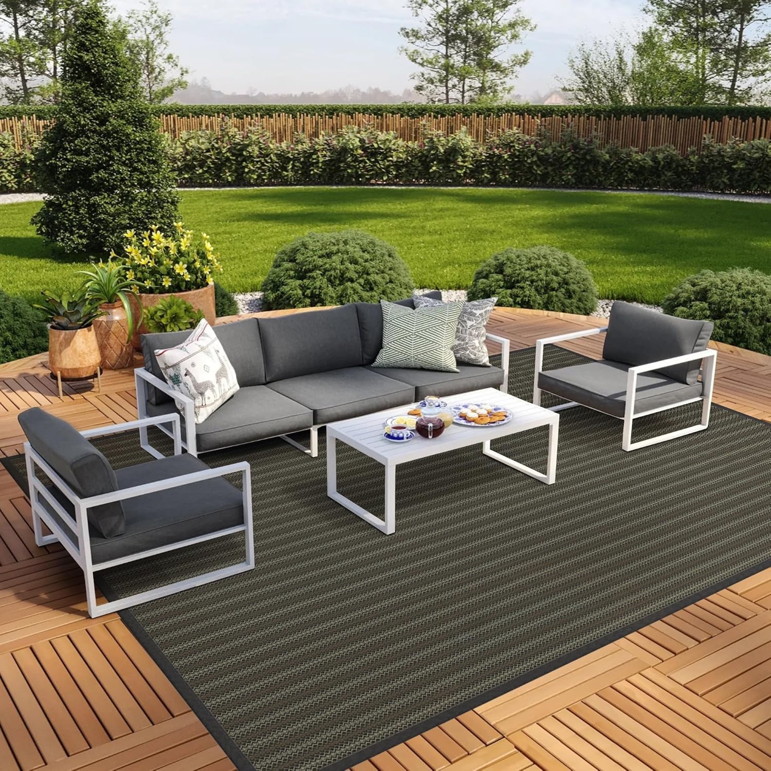 image:imageGENIMO Outdoor Rug for Patio Clearance 5x8 Reversible Plastic Straw Rugs Lightweight Waterproof RV Camping Mat for Camper Balcony Deck Backyard Picnic BlackBrownBlackbrownw