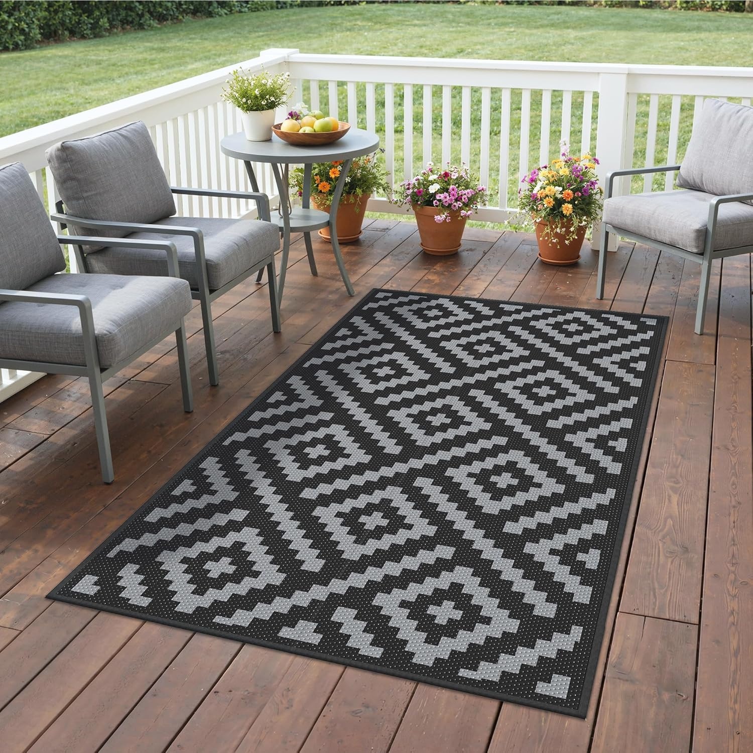 image:imageGENIMO Outdoor Rug for Patio Clearance 5x8 Reversible Plastic Straw Rugs Lightweight Waterproof RV Camping Mat for Camper Balcony Deck Backyard Picnic BlackBrownBlackgray
