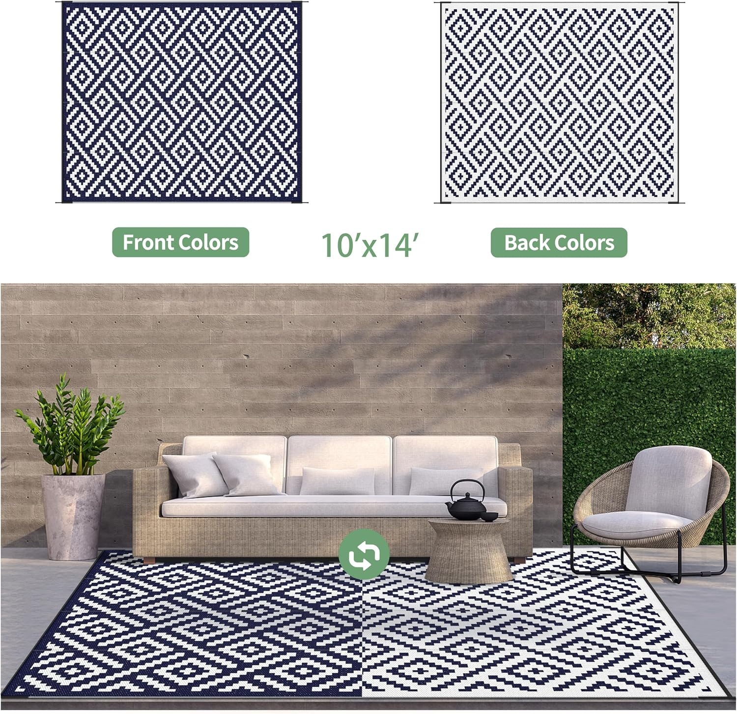 image:imageGENIMO Outdoor Rug for Patio Clearance 5x8 Reversible Plastic Straw Rugs Lightweight Waterproof RV Camping Mat for Camper Balcony Deck Backyard Picnic BlackBrownNavy Bluewhite
