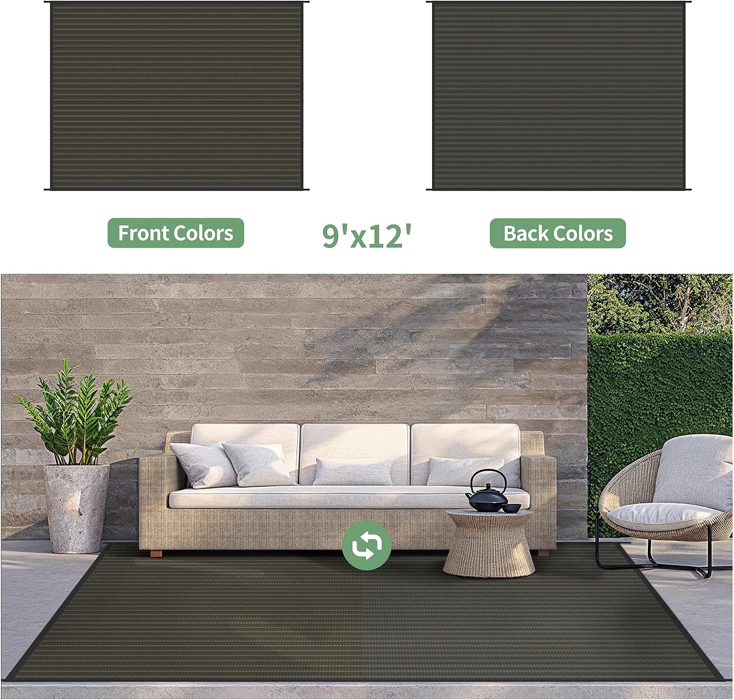 image:imageGENIMO Outdoor Rug for Patio Clearance 5x8 Reversible Plastic Straw Rugs Lightweight Waterproof RV Camping Mat for Camper Balcony Deck Backyard Picnic BlackBrownBlackbrownw