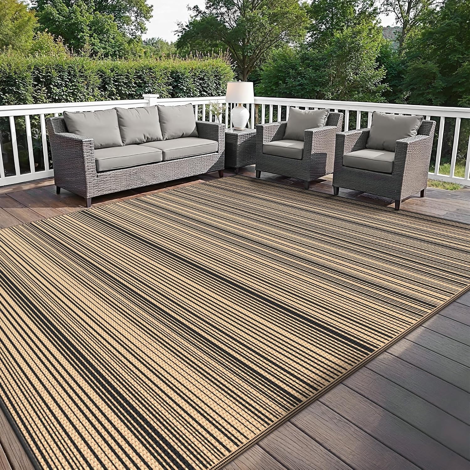 image:imageGENIMO Outdoor Rug for Patio Clearance 5x8 Reversible Plastic Straw Rugs Lightweight Waterproof RV Camping Mat for Camper Balcony Deck Backyard Picnic BlackBrownBlacknut Brown