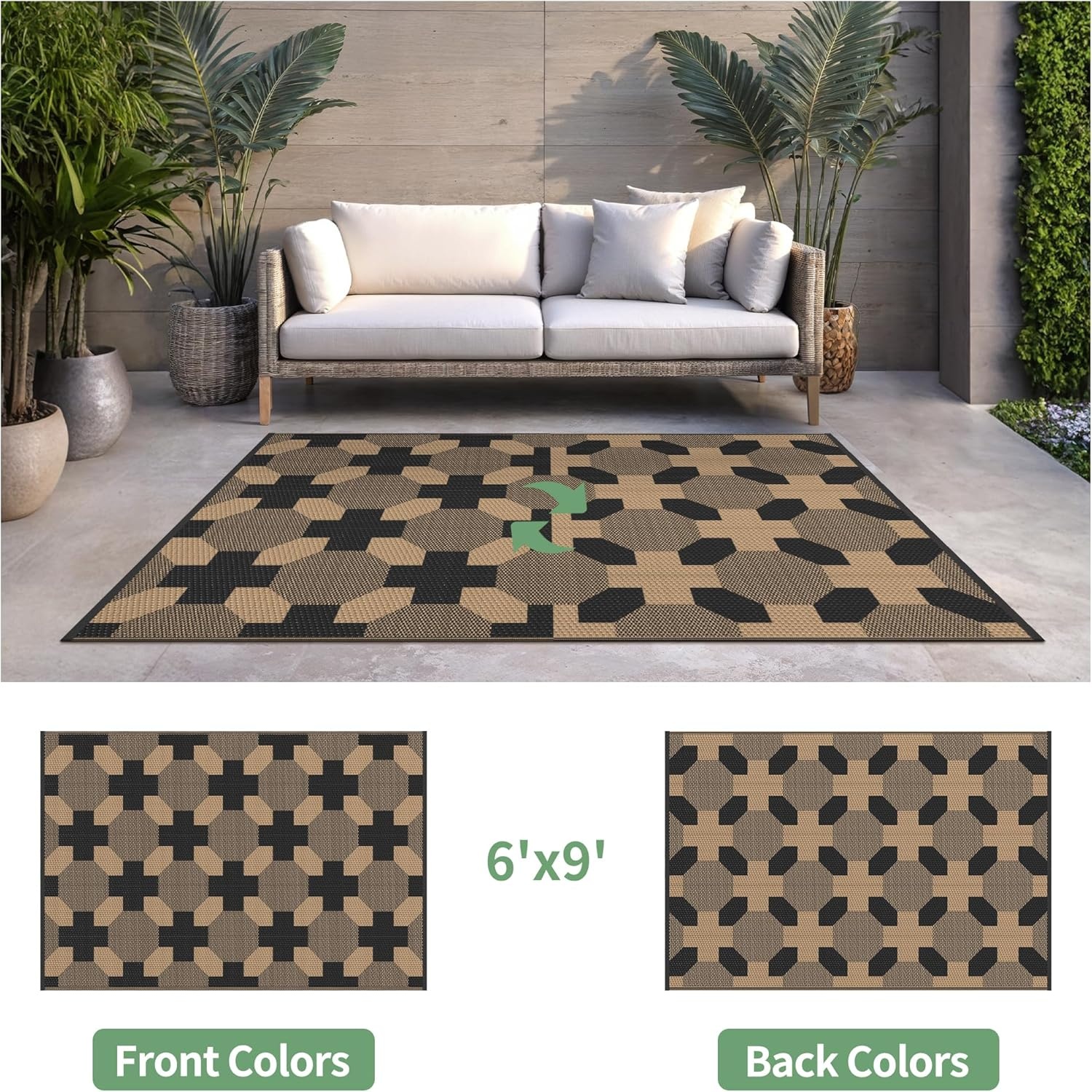 image:imageGENIMO Outdoor Rug for Patio Clearance 5x8 Reversible Plastic Straw Rugs Lightweight Waterproof RV Camping Mat for Camper Balcony Deck Backyard Picnic BlackBrownDark Mocha Brown