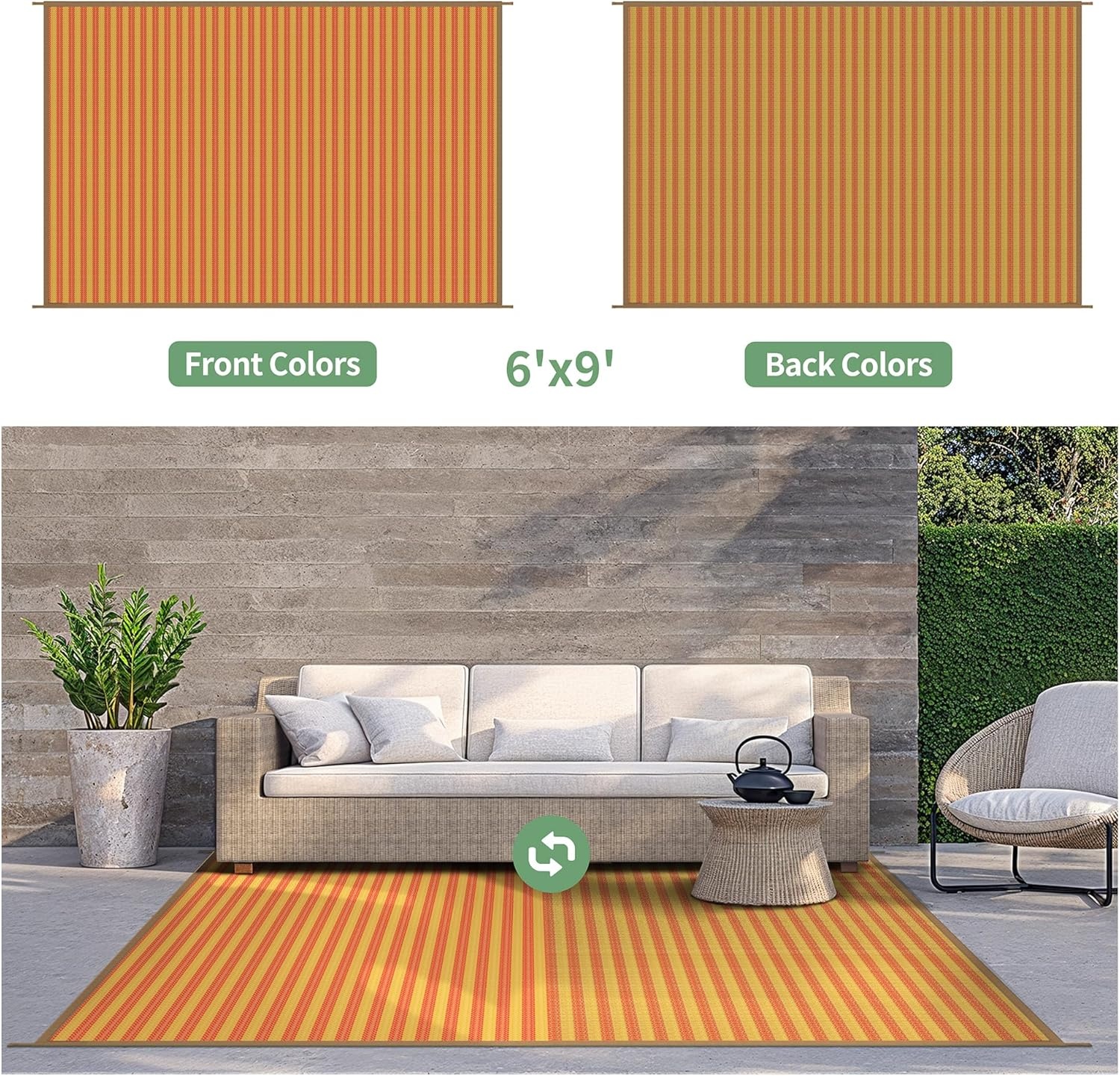 image:imageGENIMO Outdoor Rug for Patio Clearance 5x8 Reversible Plastic Straw Rugs Lightweight Waterproof RV Camping Mat for Camper Balcony Deck Backyard Picnic BlackBrownOrange