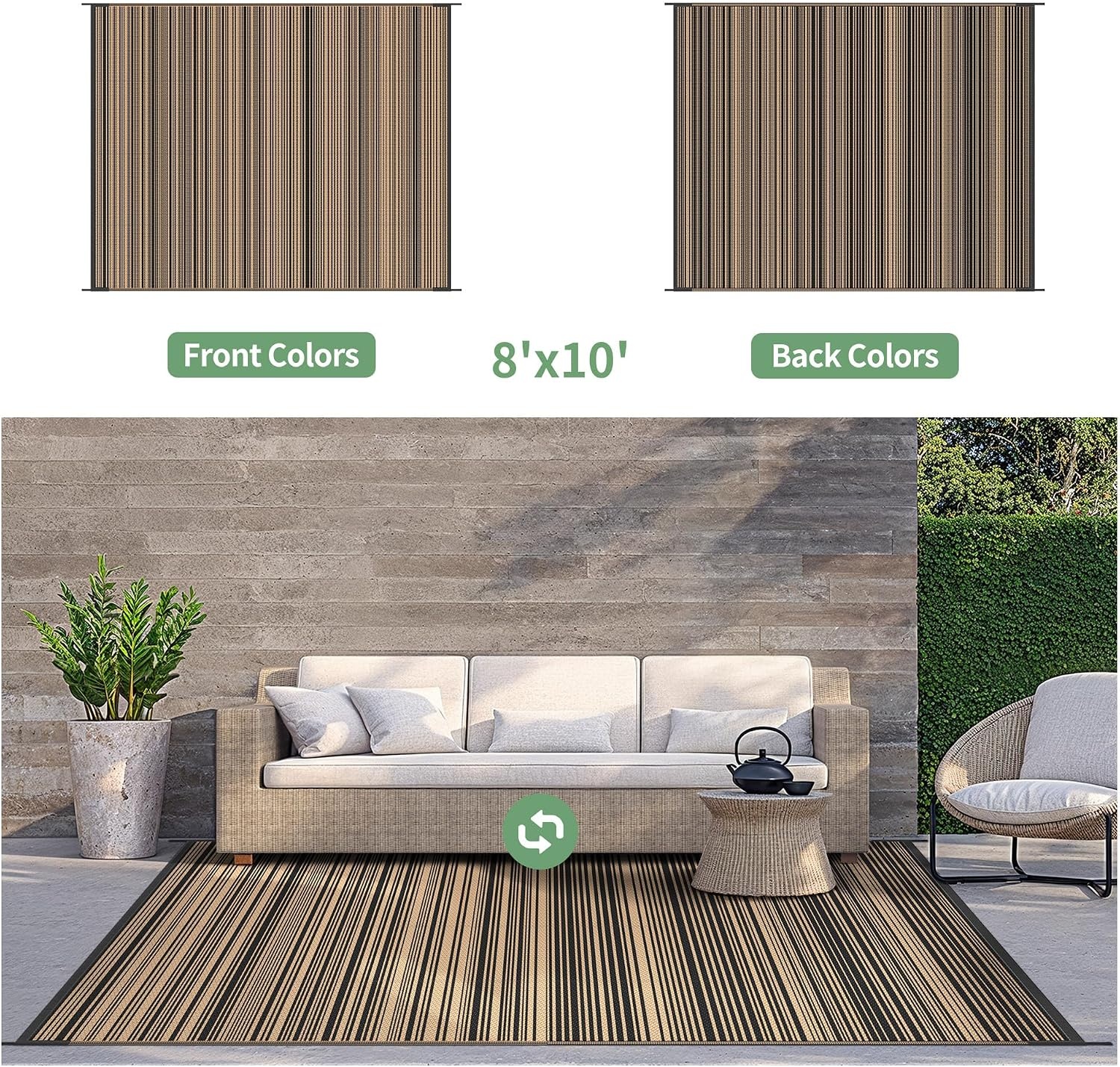 image:imageGENIMO Outdoor Rug for Patio Clearance 5x8 Reversible Plastic Straw Rugs Lightweight Waterproof RV Camping Mat for Camper Balcony Deck Backyard Picnic BlackBrownBlacknut Brown
