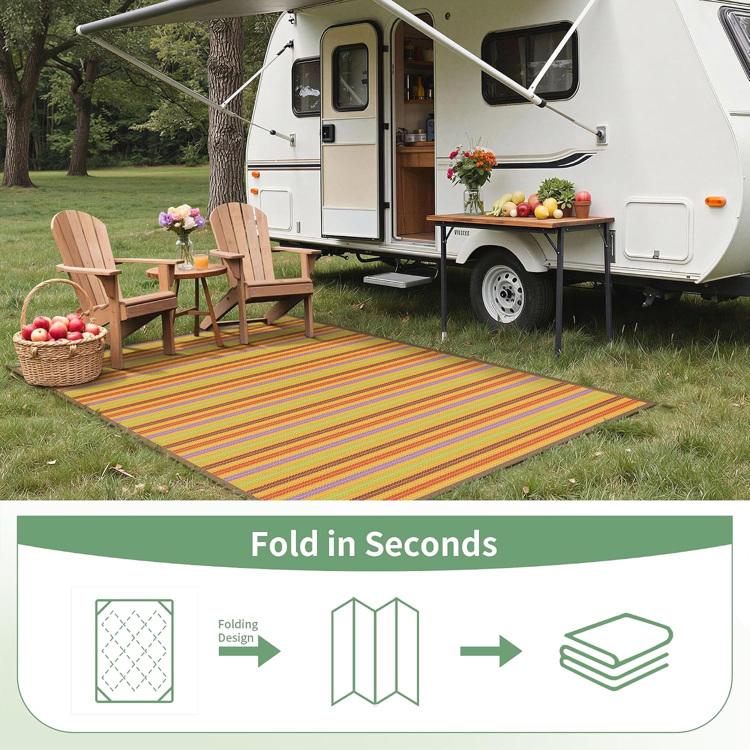 image:imageGENIMO Outdoor Rug for Patio Clearance 5x8 Reversible Plastic Straw Rugs Lightweight Waterproof RV Camping Mat for Camper Balcony Deck Backyard Picnic BlackBrownRainbow