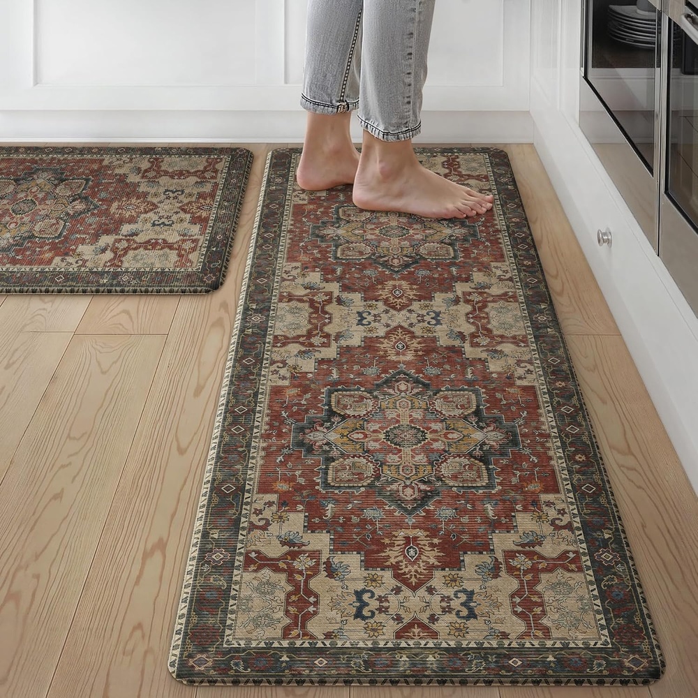 image:imageGENIMO Anti Fatigue Kitchen Mats for Floor 2PCS Cushioned Standing Mats 173x47amp173x30 Light Taupe Brown vintage boho rug set waterproof nonslip easyclean for home laundry sink farmhouseBordeaux Red