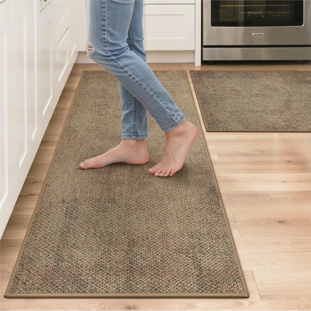 image:imageGENIMO Anti Fatigue Kitchen Mats for Floor 2PCS Cushioned Standing Mats 173x47amp173x30 Light Taupe Brown vintage boho rug set waterproof nonslip easyclean for home laundry sink farmhouseJute