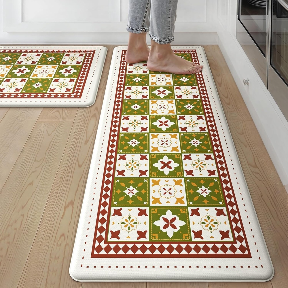 image:imageGENIMO Anti Fatigue Kitchen Mats for Floor 2PCS Cushioned Standing Mats 173x47amp173x30 Light Taupe Brown vintage boho rug set waterproof nonslip easyclean for home laundry sink farmhouseDgreen