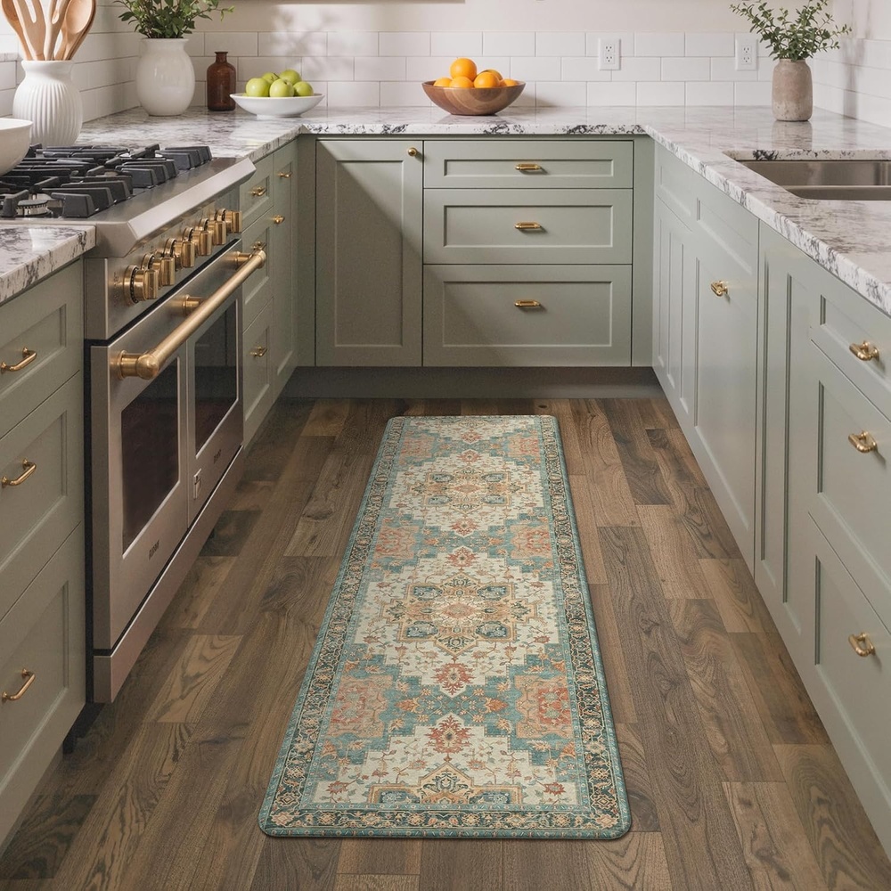 image:imageGENIMO Anti Fatigue Kitchen Mats for Floor 2PCS Cushioned Standing Mats 173x47amp173x30 Light Taupe Brown vintage boho rug set waterproof nonslip easyclean for home laundry sink farmhouseLake Blue