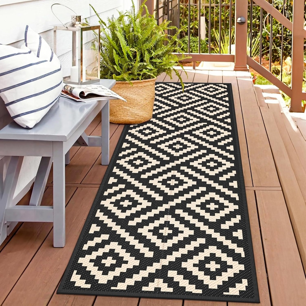 image:imageGENIMO Outdoor Rug for Patio Clearance 5x8 Reversible Plastic Straw Rugs Lightweight Waterproof RV Camping Mat for Camper Balcony Deck Backyard Picnic BlackBrownBlackbeige