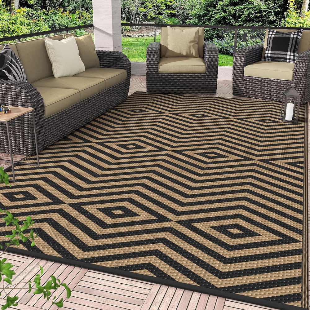image:imageGENIMO Outdoor Rug for Patio Clearance 5x8 Reversible Plastic Straw Rugs Lightweight Waterproof RV Camping Mat for Camper Balcony Deck Backyard Picnic BlackBrownEbony Brown