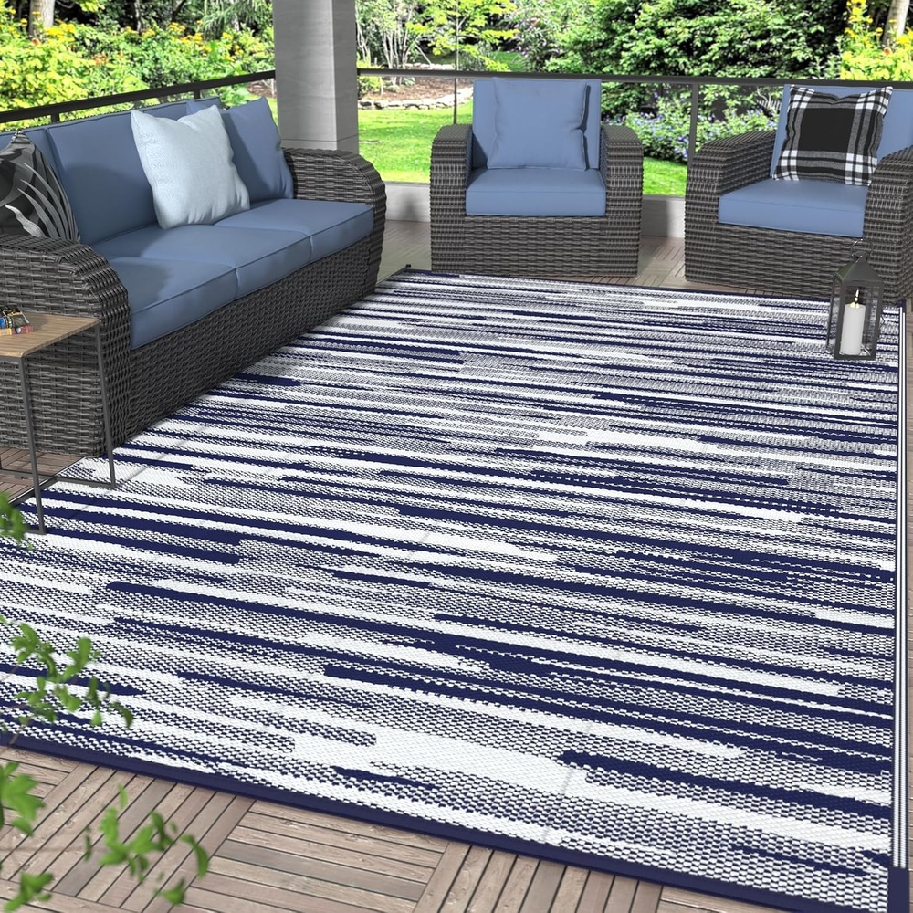 image:imageGENIMO Outdoor Rug for Patio Clearance 5x8 Reversible Plastic Straw Rugs Lightweight Waterproof RV Camping Mat for Camper Balcony Deck Backyard Picnic BlackBrownCloud Blue