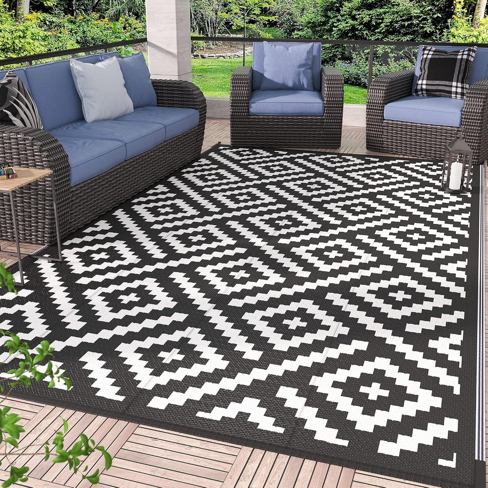 image:imageGENIMO Outdoor Rug for Patio Clearance 5x8 Reversible Plastic Straw Rugs Lightweight Waterproof RV Camping Mat for Camper Balcony Deck Backyard Picnic BlackBrownBlackwhite