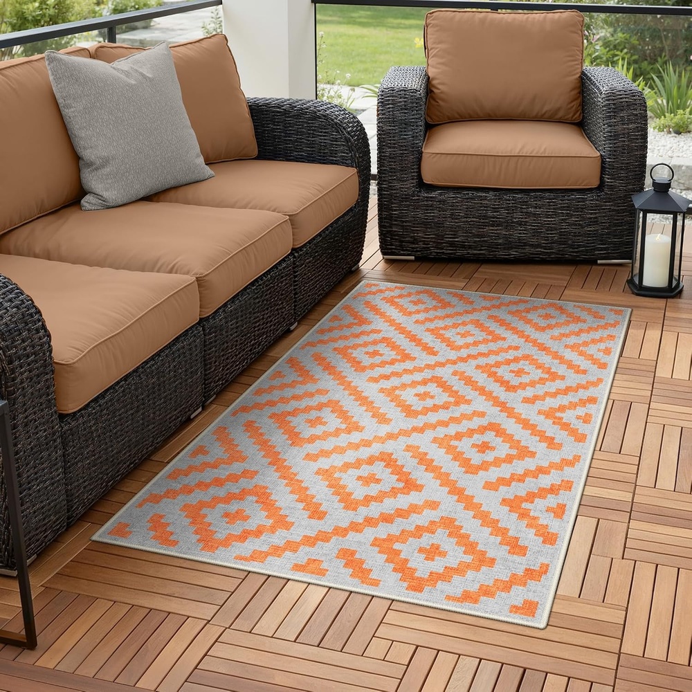 image:imageGENIMO Outdoor Rug for Patio Clearance 5x8 Reversible Plastic Straw Rugs Lightweight Waterproof RV Camping Mat for Camper Balcony Deck Backyard Picnic BlackBrownOrange Grey